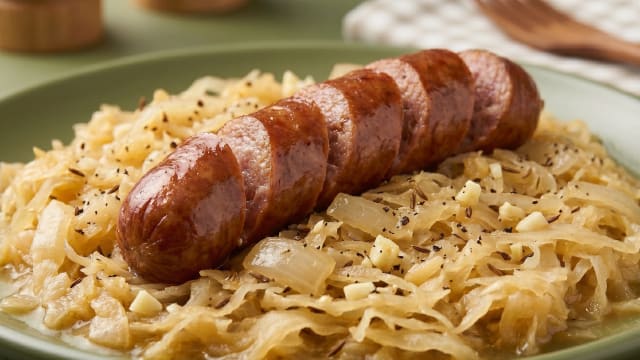Kranjska Klobasa s Kislim Zeljem (Carniolan Sausage with Sauerkraut)