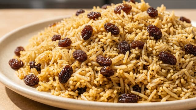 Bariis (Somali Spiced Rice with Raisins)