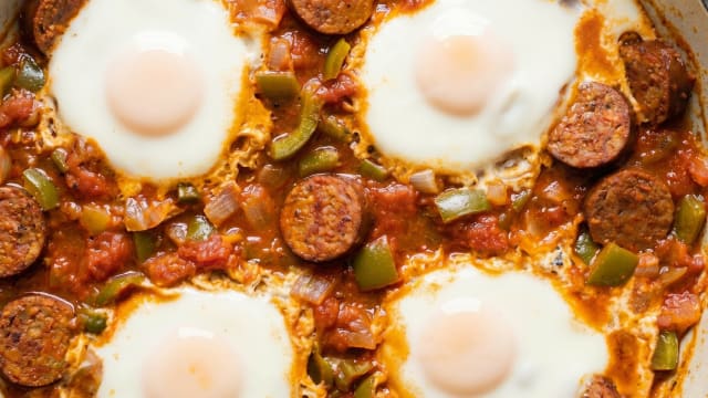 Ojja Merguez (Tomato, Sausage, and Egg Skillet)