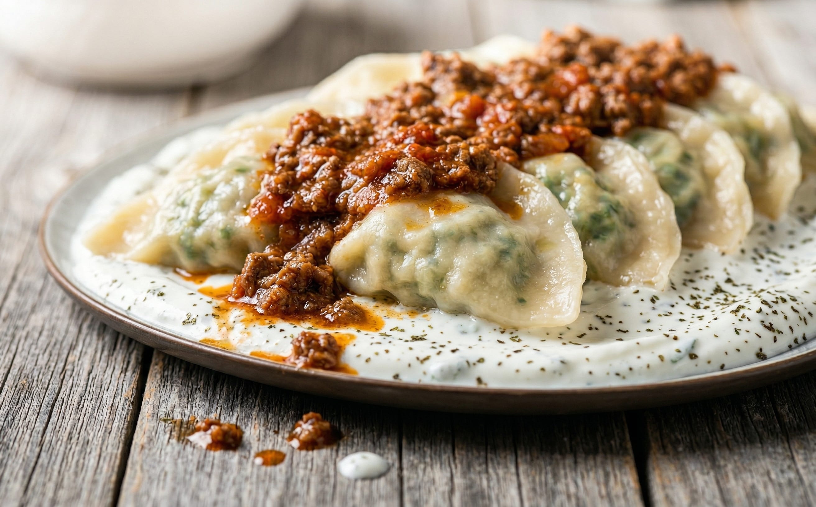 Ashak (Leek Dumplings with Meat Sauce)