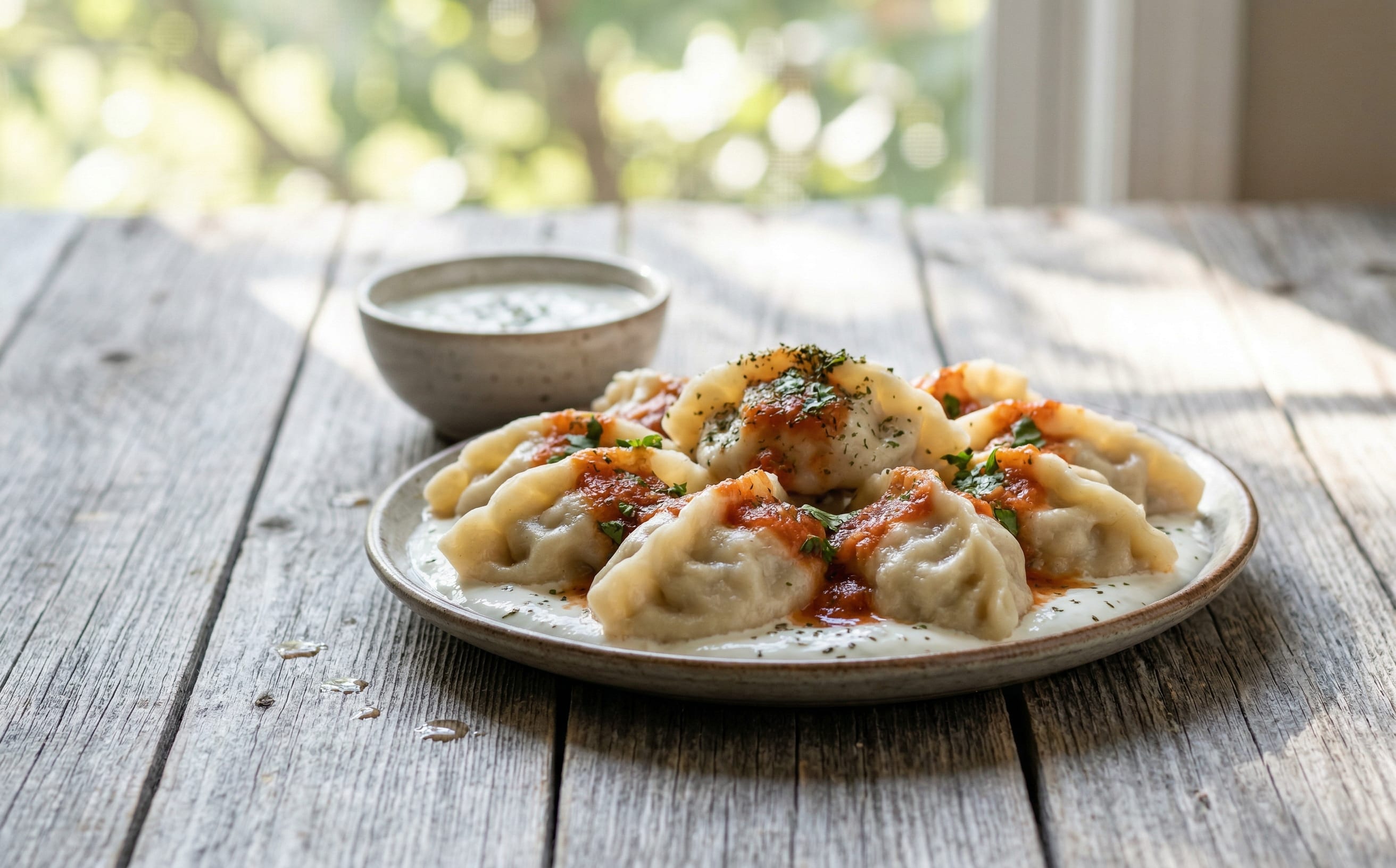 Mantu (Steamed Beef Dumplings with Yogurt Sauce)