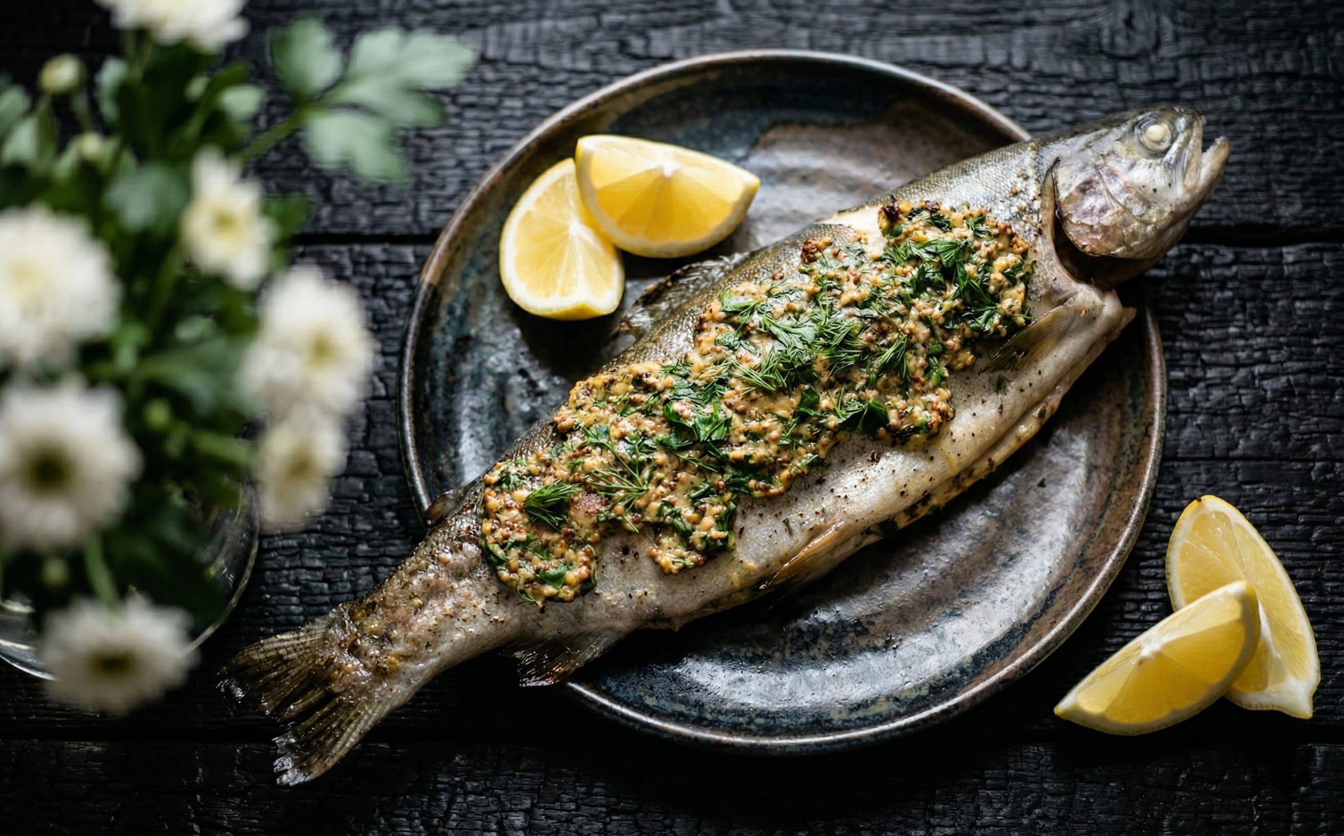 Baked Trout with Mustard and Herbs