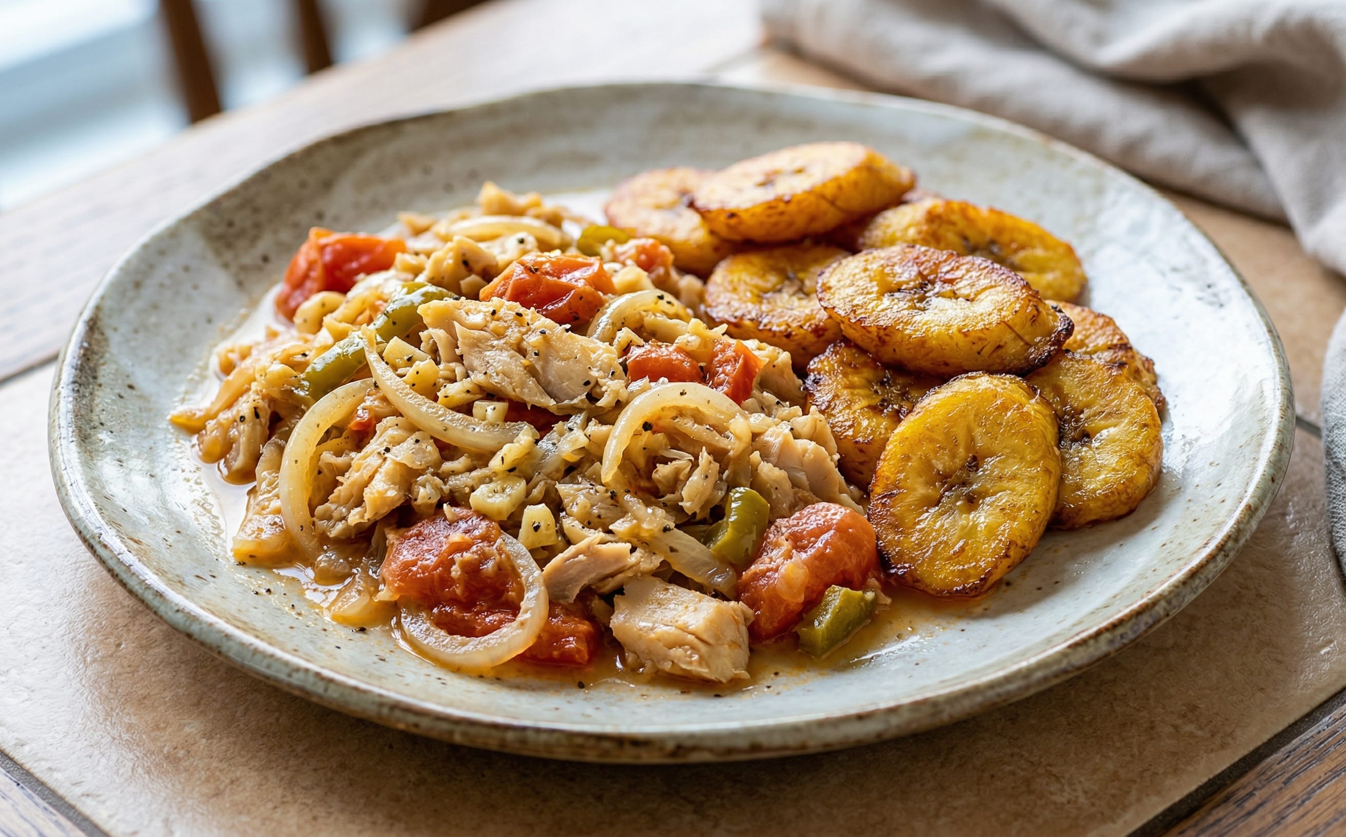 Anguilla-Style Saltfish with Tomato and Fried Plantain