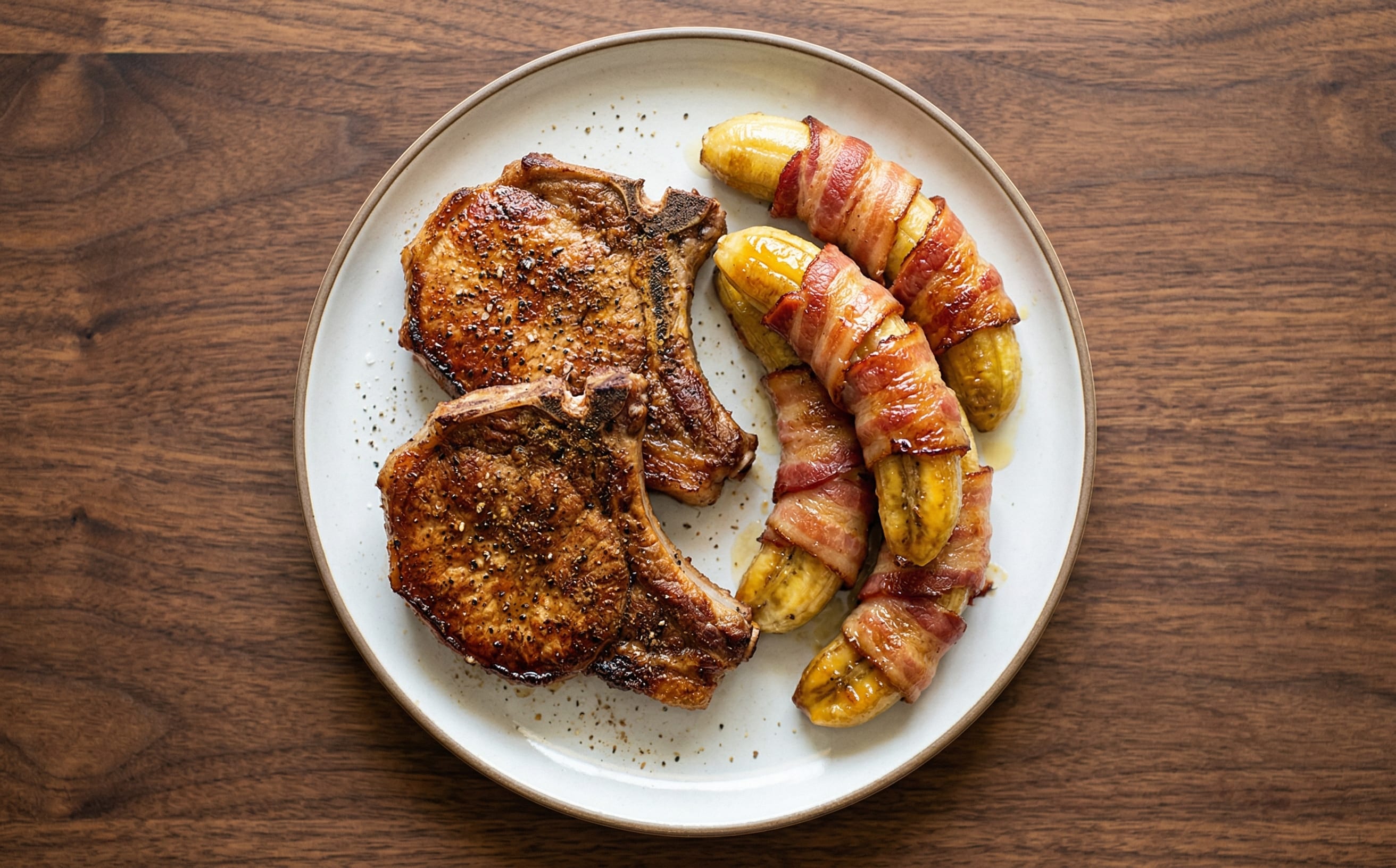 Antiguan Pork Chops with Bacon-Wrapped Banana