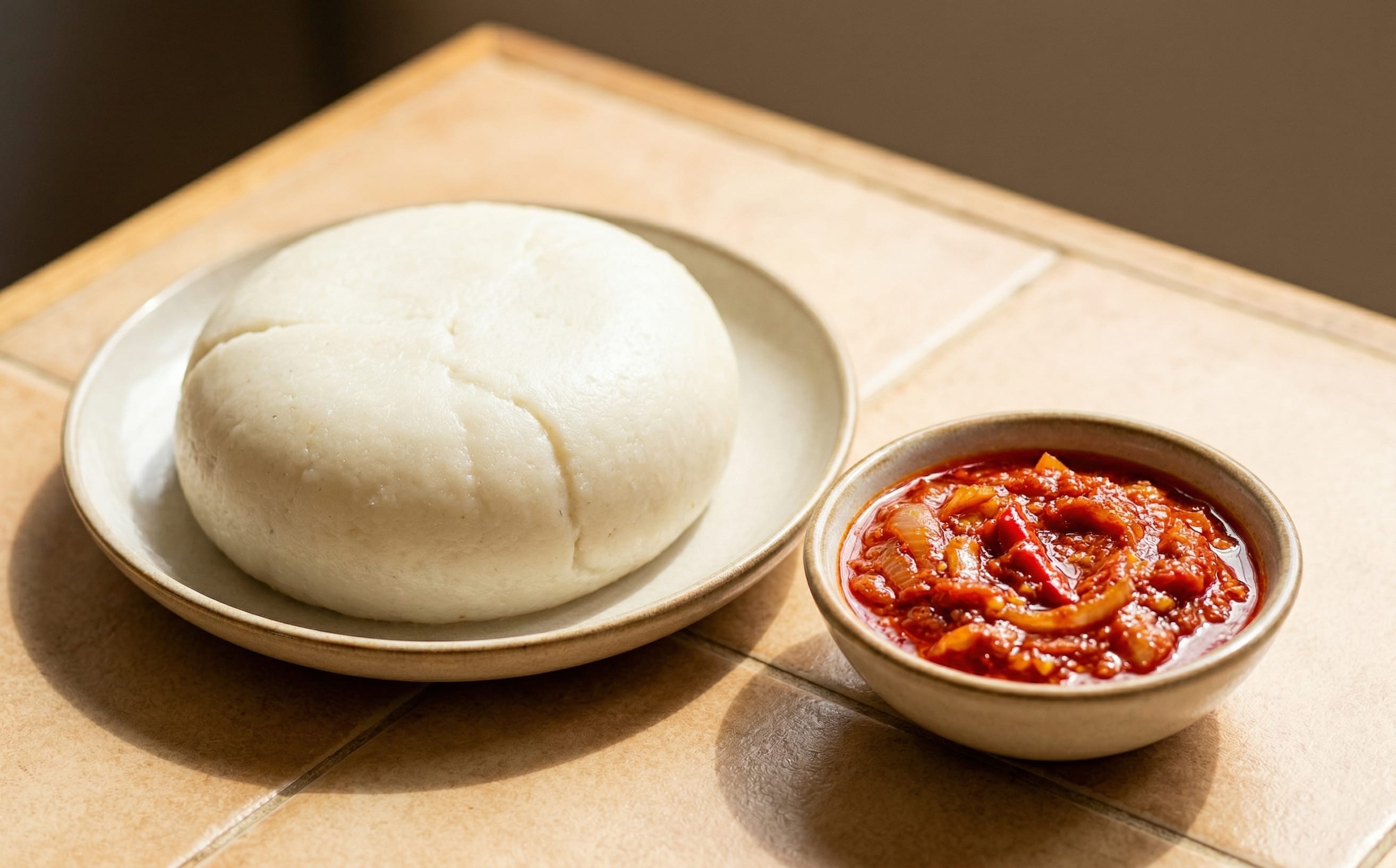 Akassa with Moyo (Fermented Corn Porridge with Tomato Sauce)