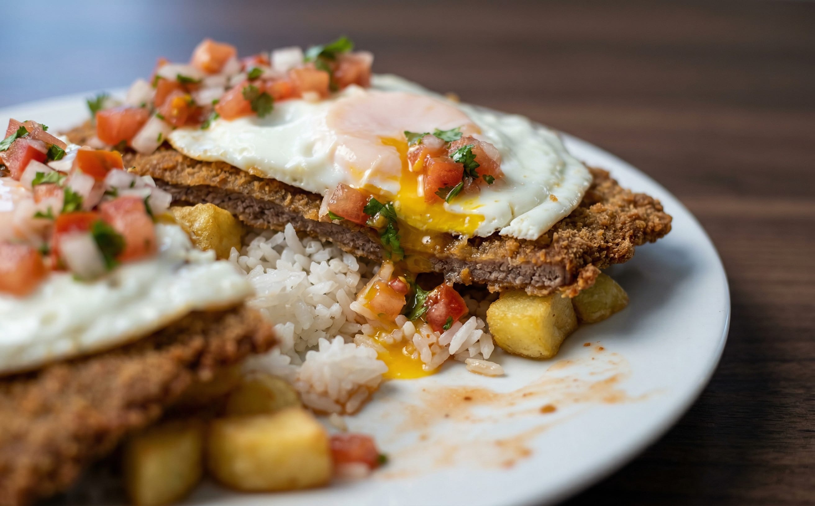 Silpancho (Breaded Beef, Rice, and Potatoes)