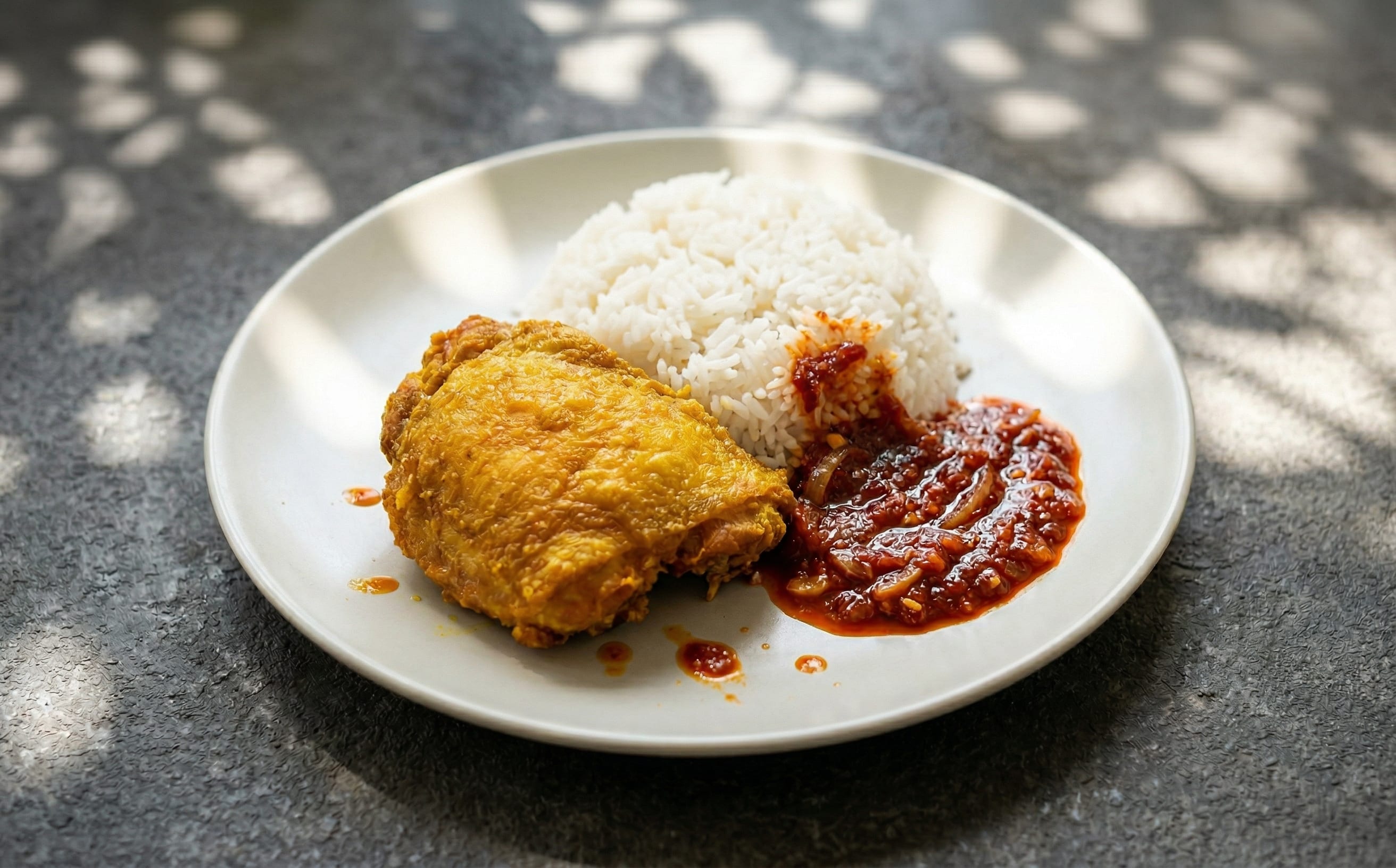 Nasi Katok (Fried Chicken, Rice, and Sambal)