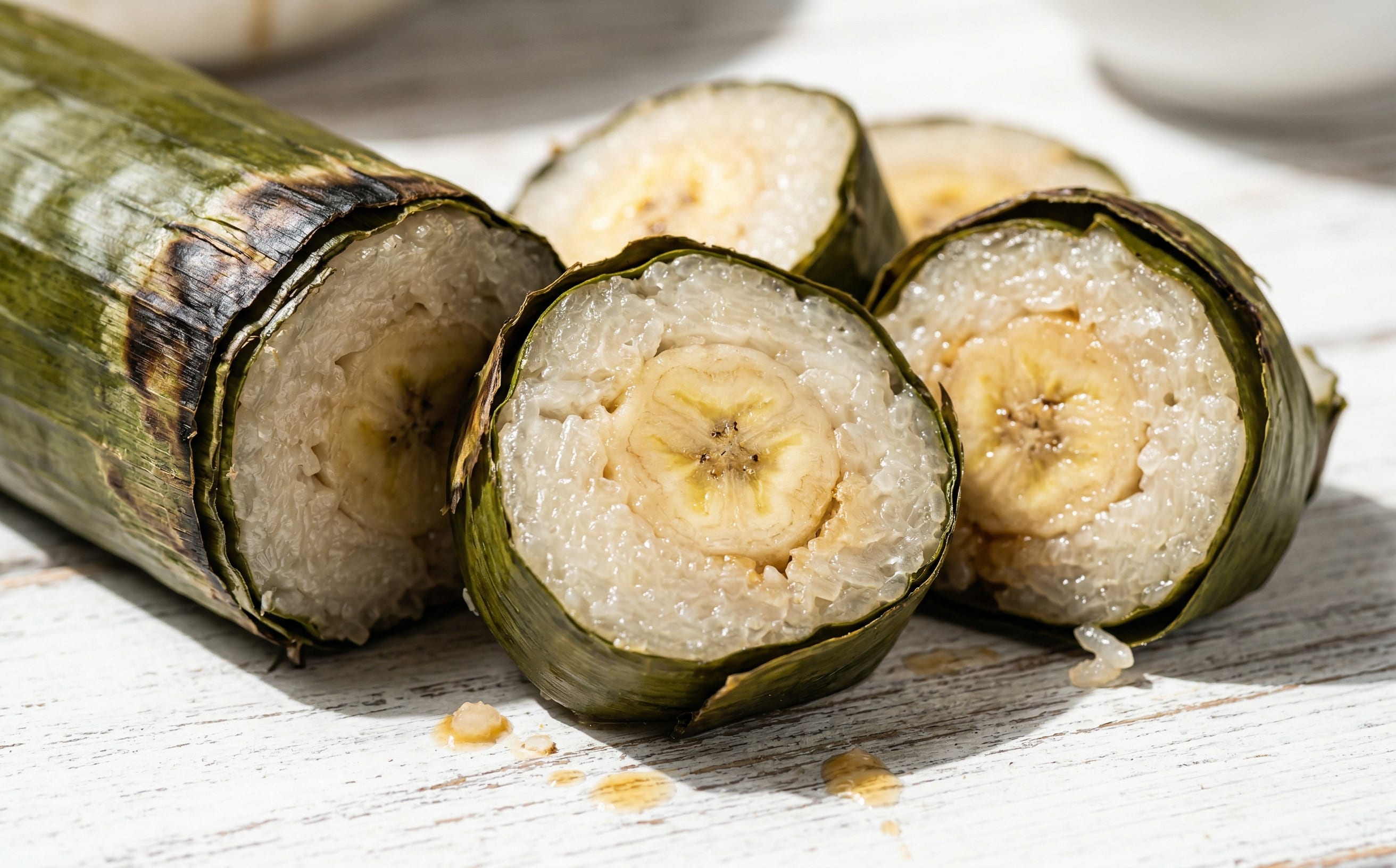 Num Ansom Chek (Banana Sticky Rice Parcels)