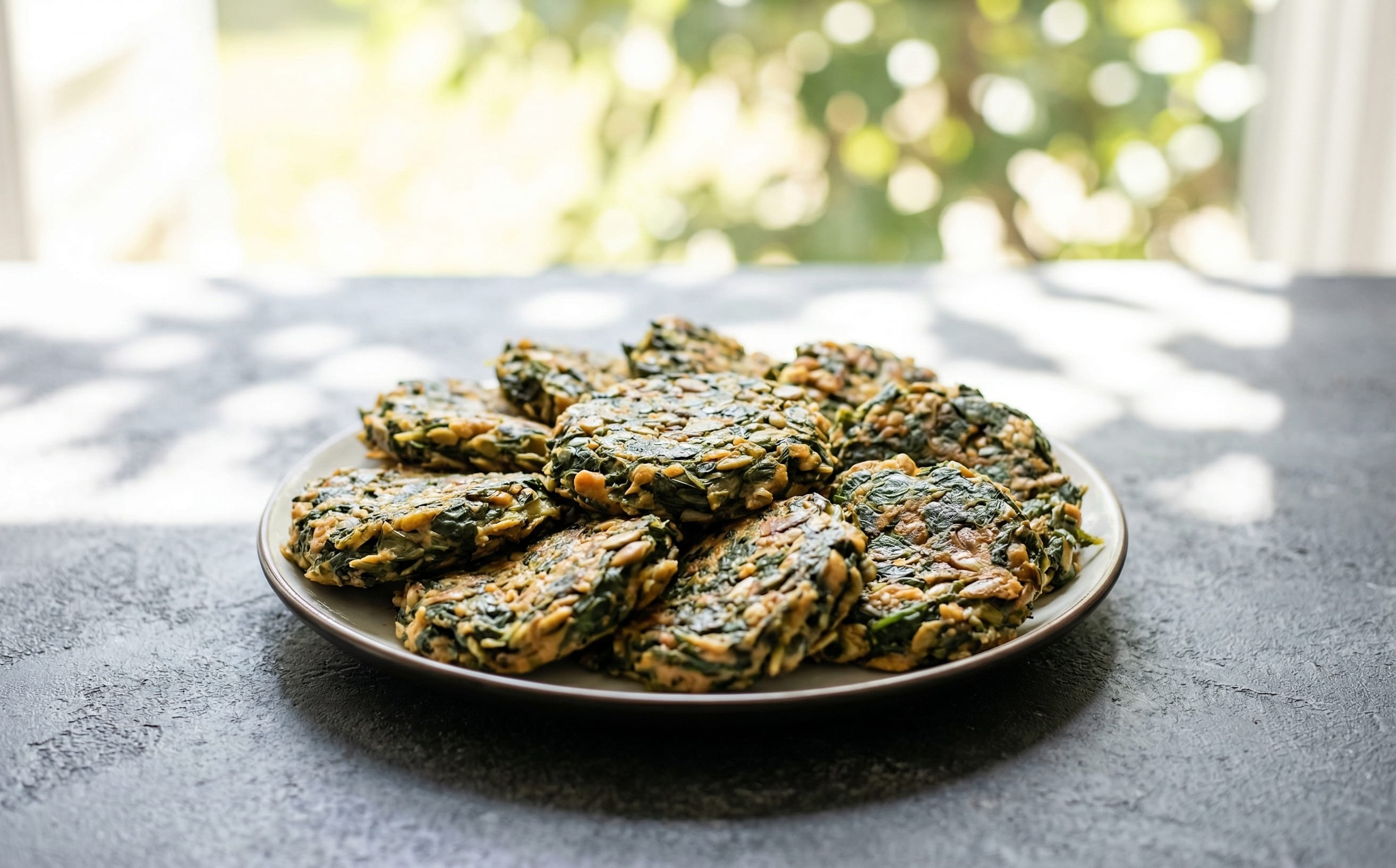 Cassava Leaf Patties with Peanut and Pumpkin Seeds