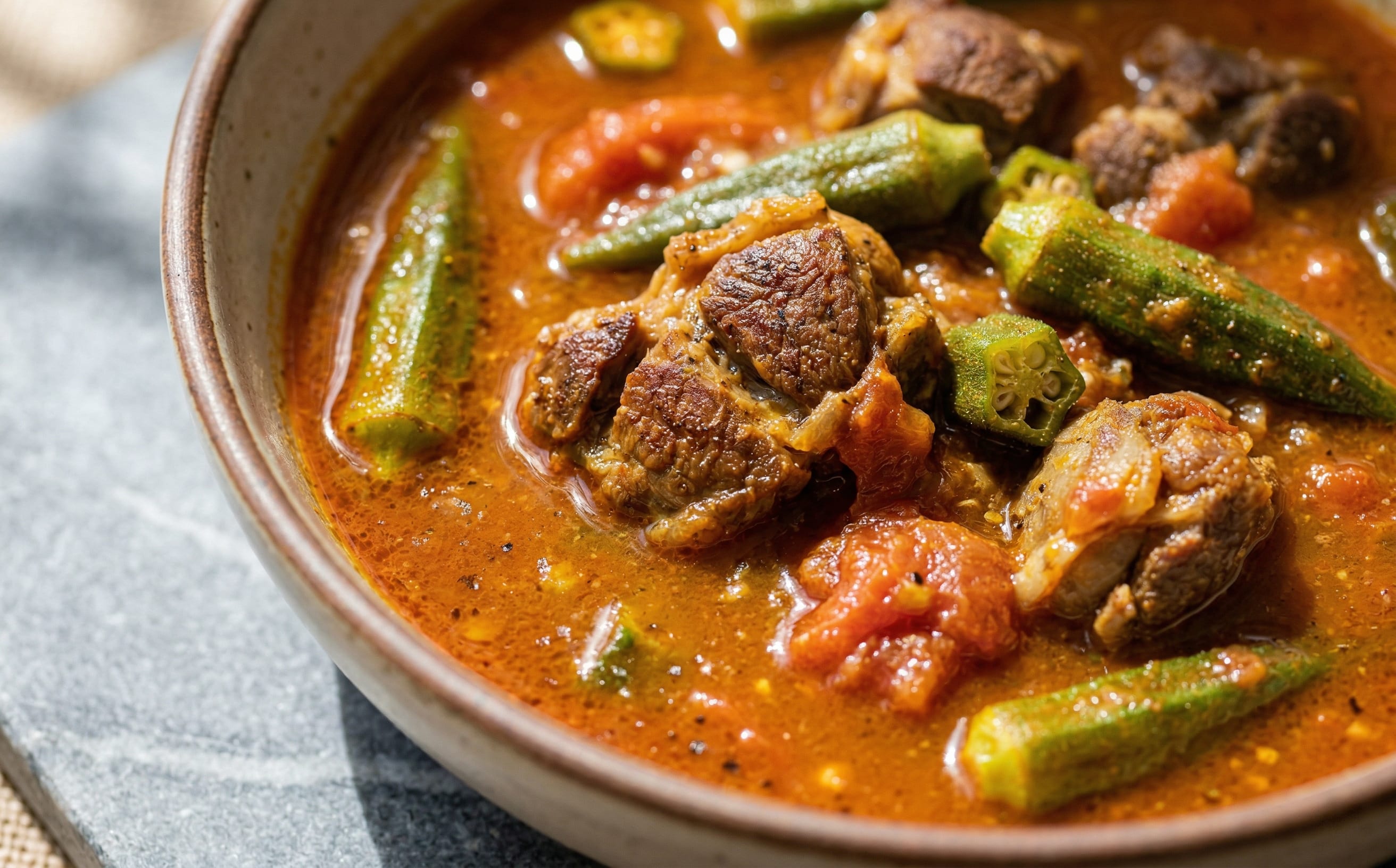 Chadian-Style Goat, Tomato, and Okra Stew
