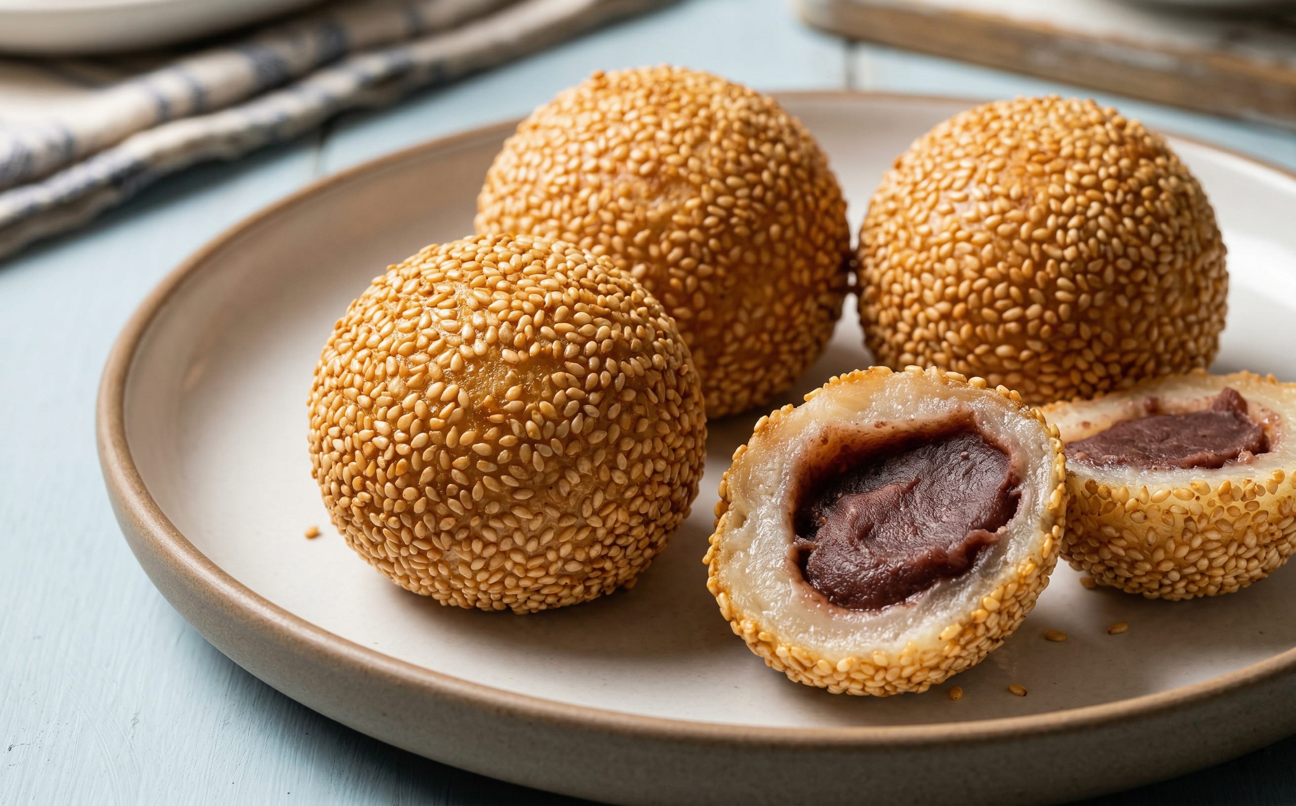 Jian Dui (Sesame Balls with Red Bean Filling)