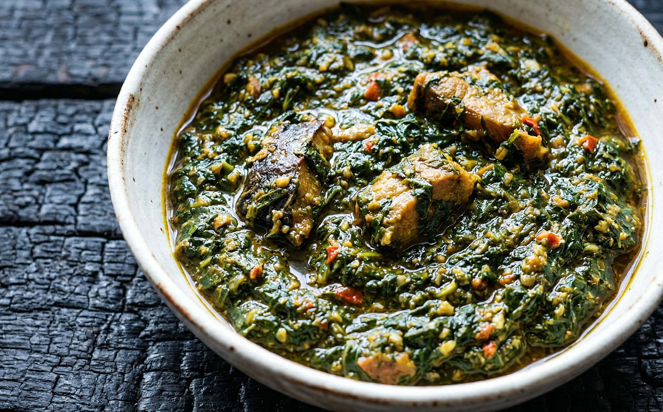 Saka-Saka au Poisson Fumé (Cassava Leaf Stew with Smoked Fish)
