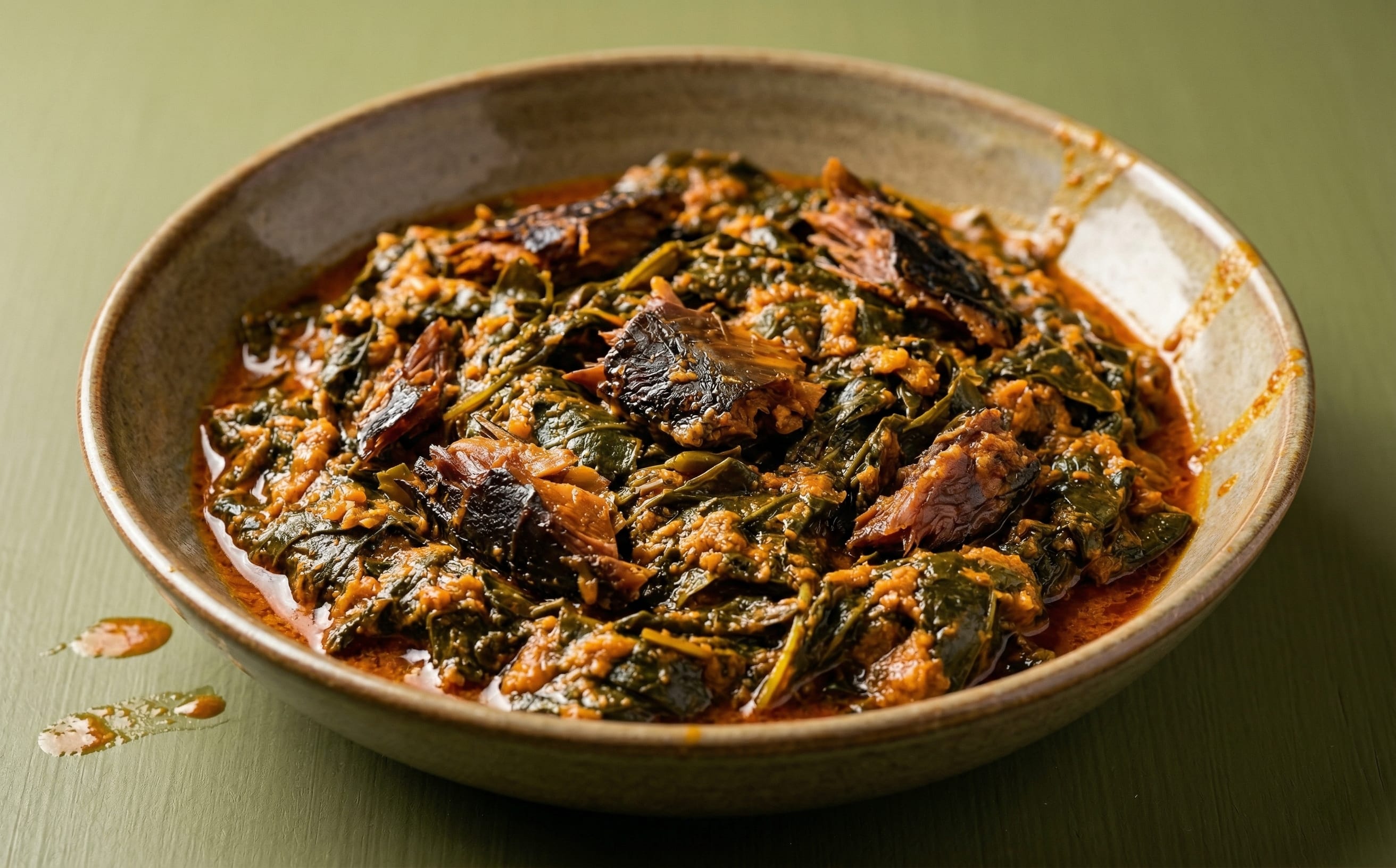 Fumbwa au Poisson Fumé (Gnetum Stew with Smoked Fish)