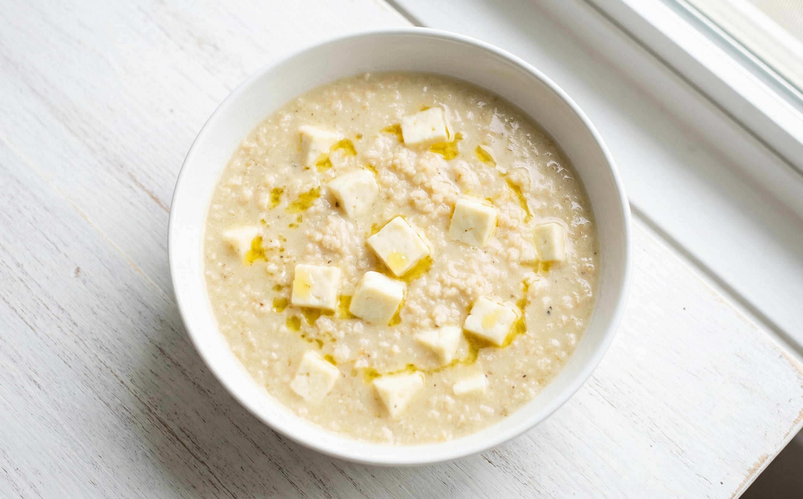 Trahanas (Soured Wheat Soup with Halloumi)