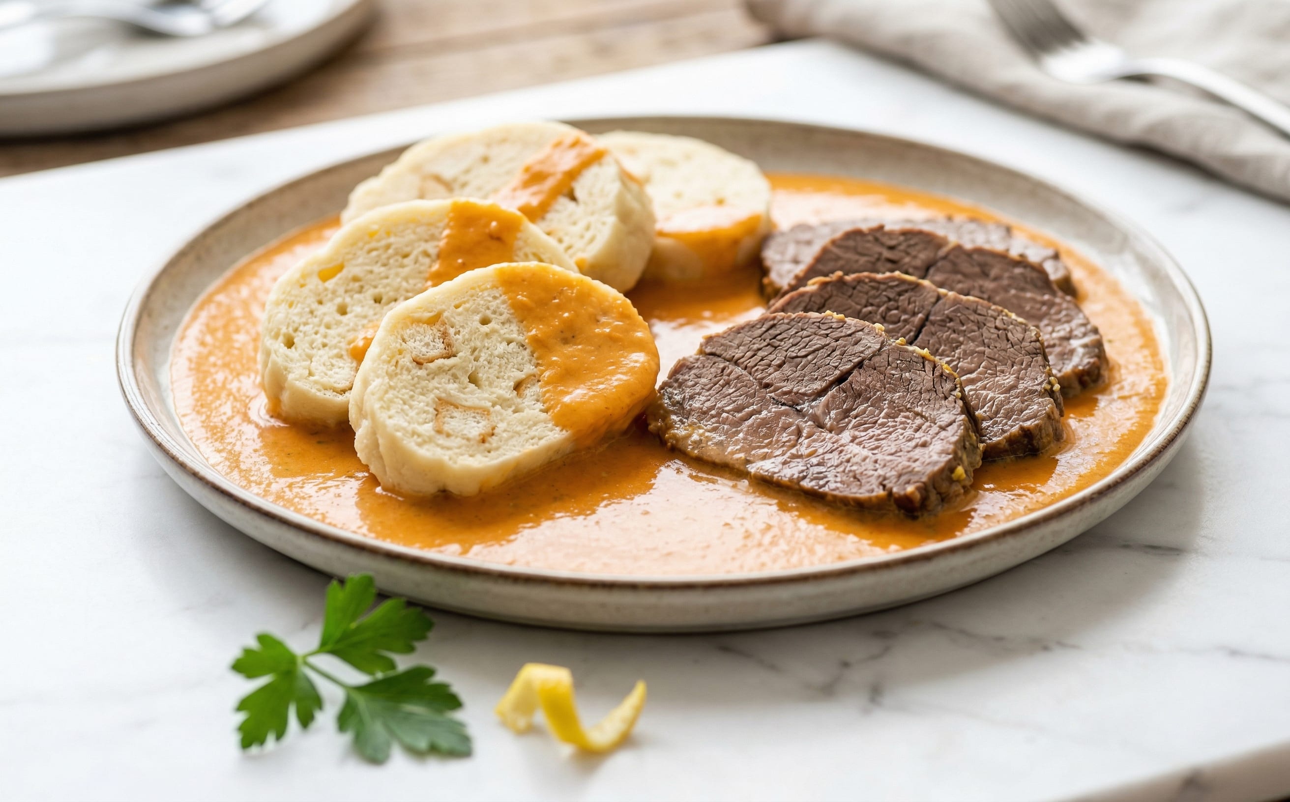 Svíčková na Smetaně (Braised Beef in Creamy Vegetable Sauce)