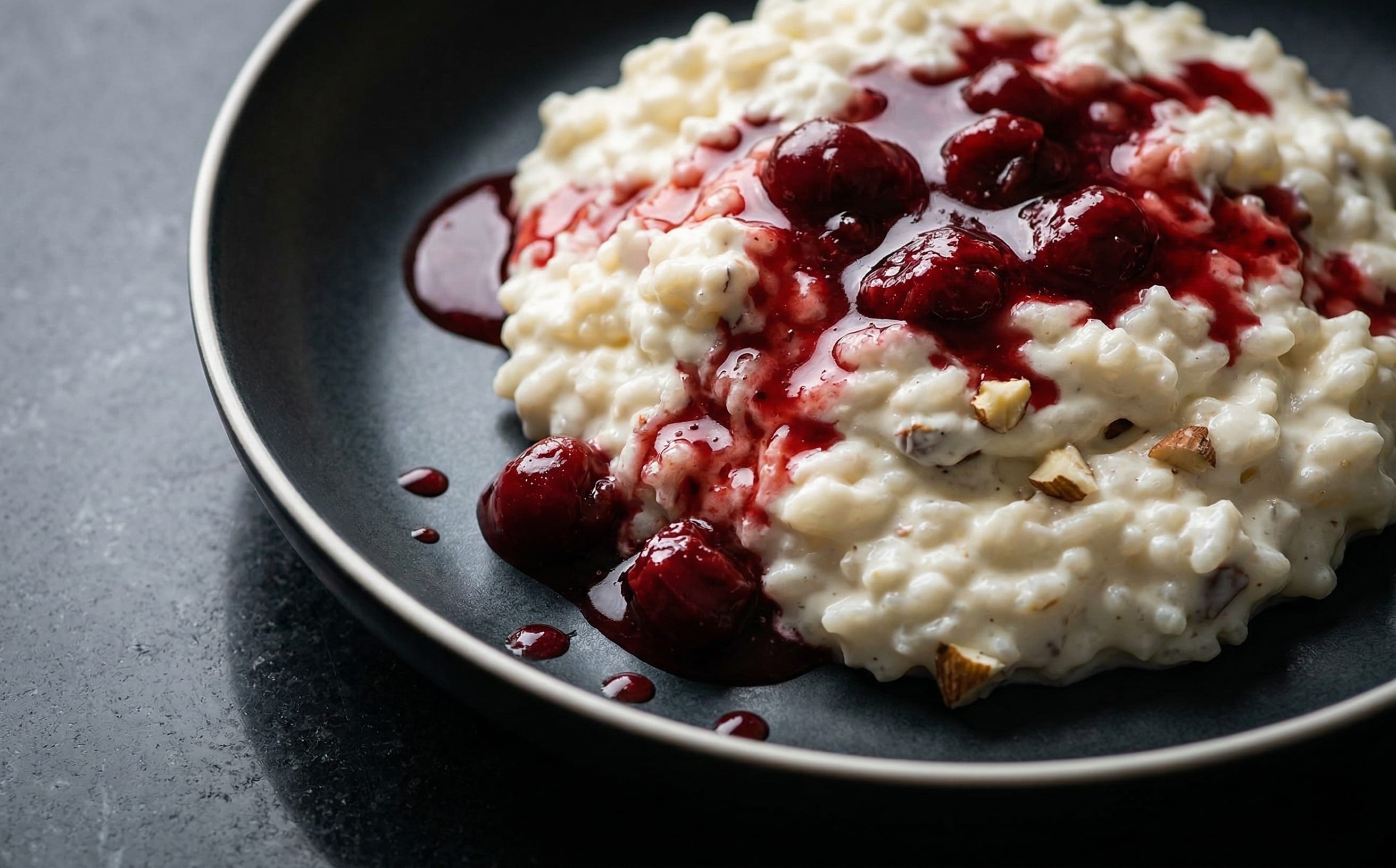 Risalamande med Kirsebærsauce (Rice Dessert with Cherry Sauce)