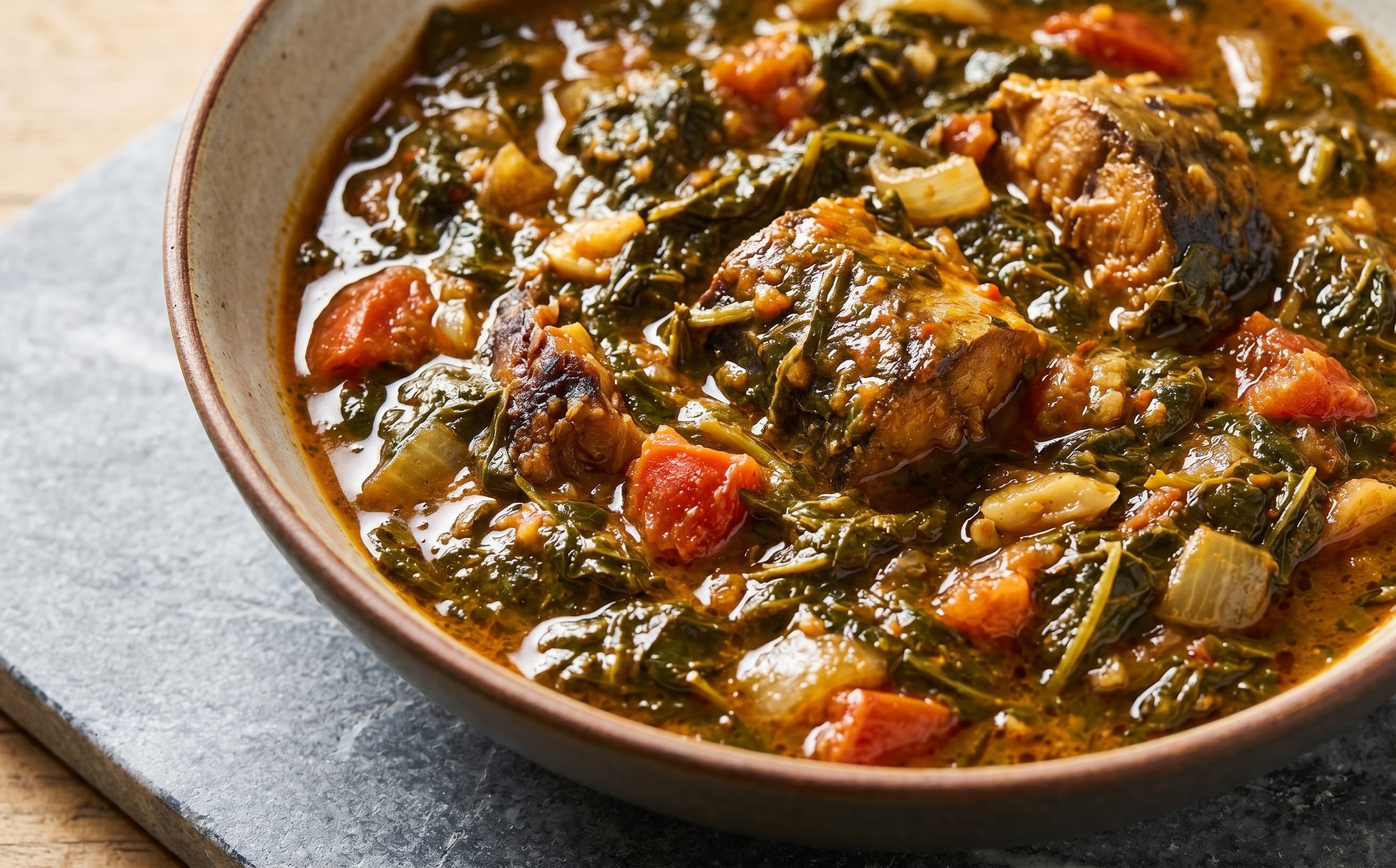 Bambucha (Cassava Leaf and Palm Nut Stew)