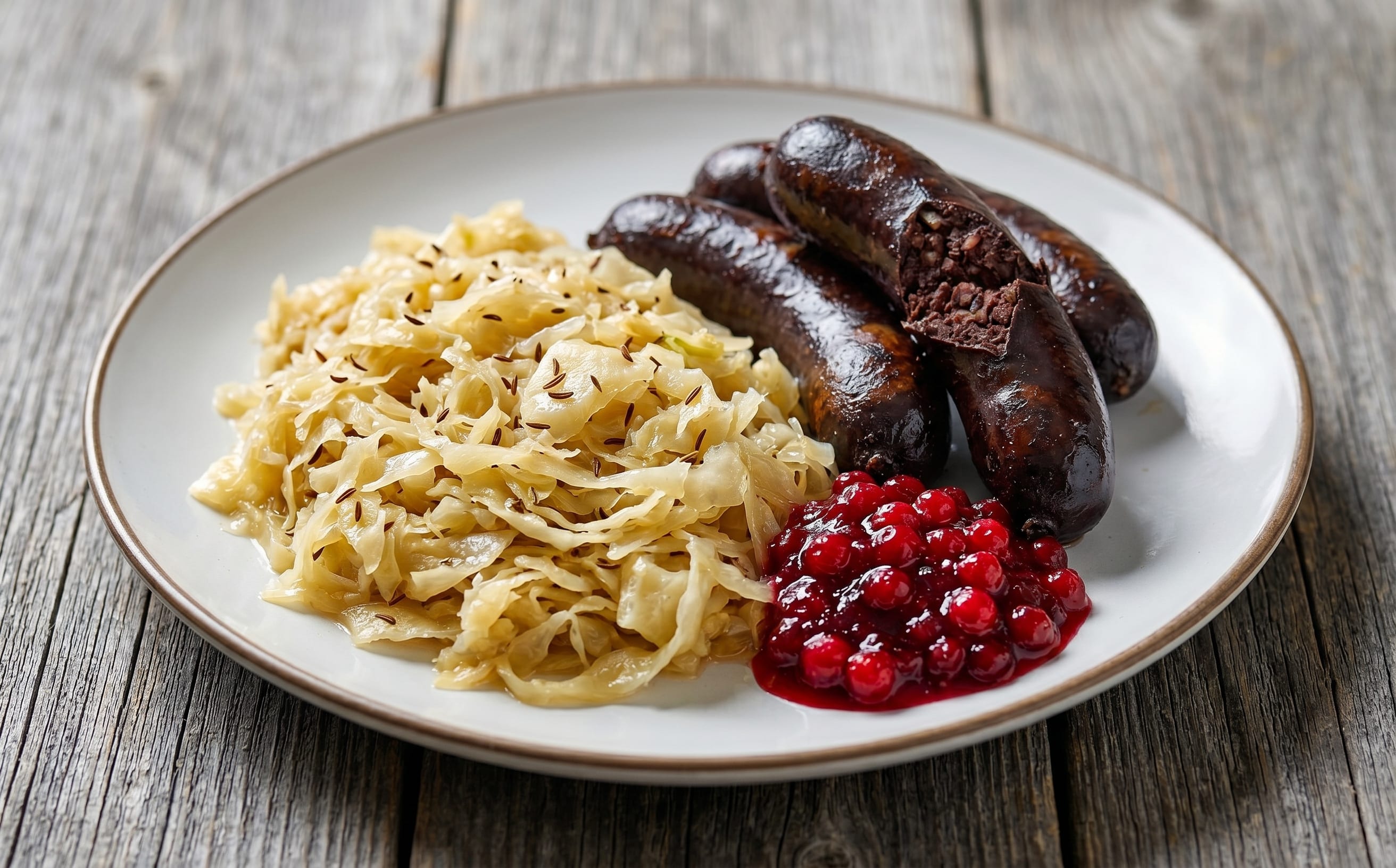 Verivorst Hapukapsaga (Blood Sausage with Sauerkraut and Lingonberry Jam)