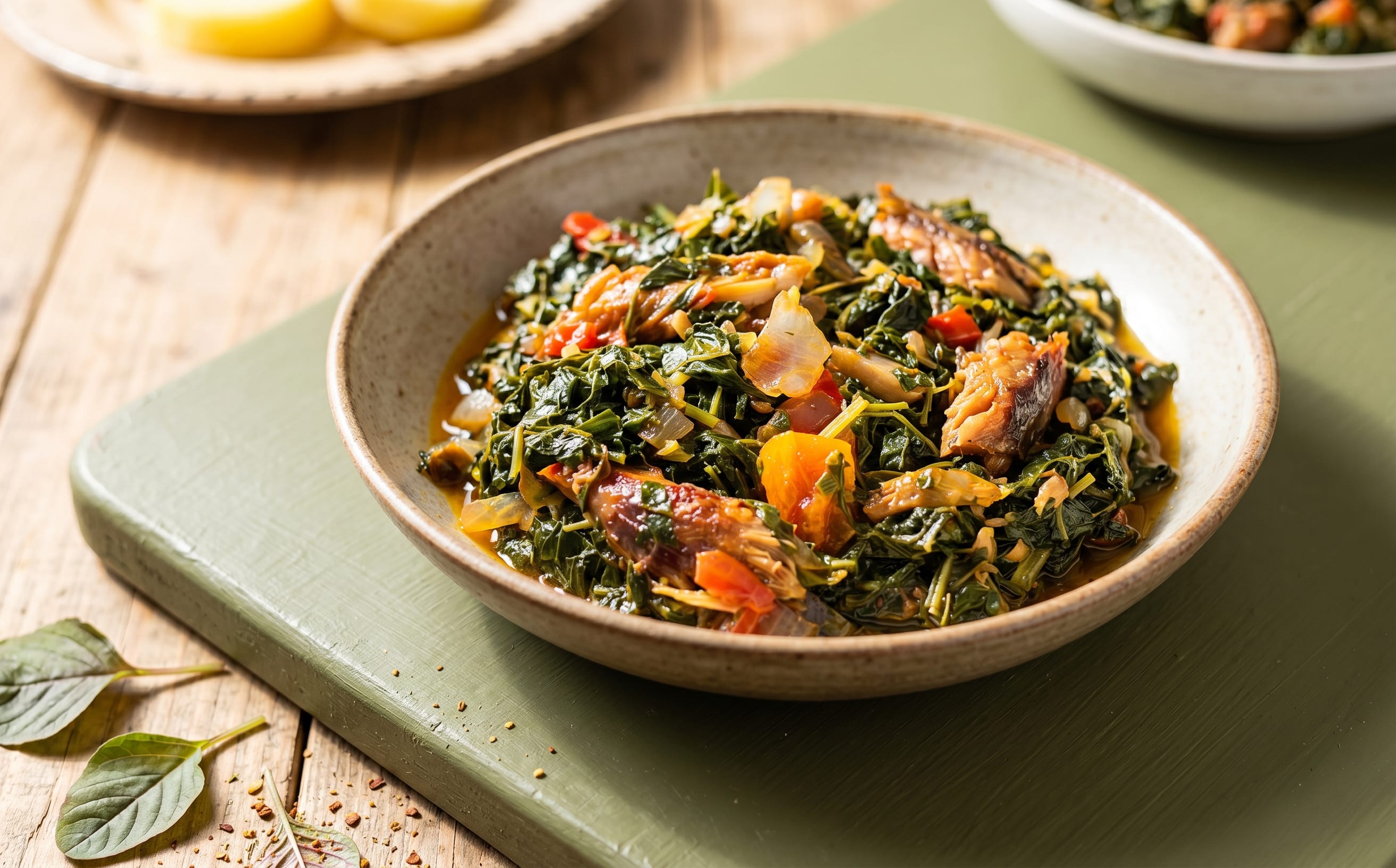 Amaranth Greens with Smoked Fish
