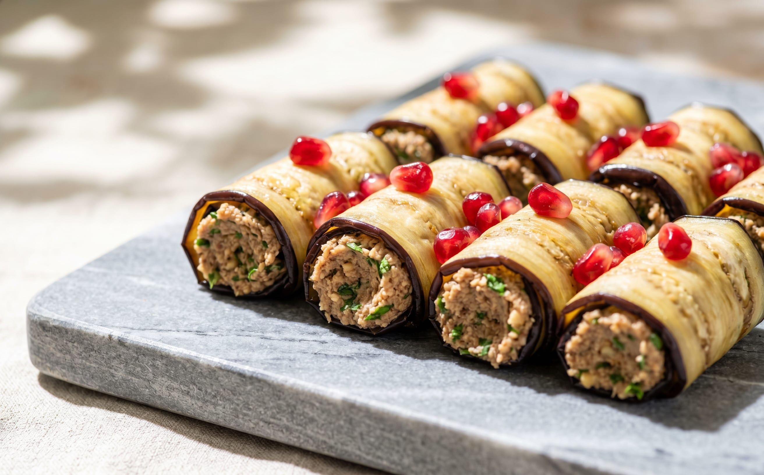 Badrijani Nigvzit (Eggplant Rolls with Walnut Filling)
