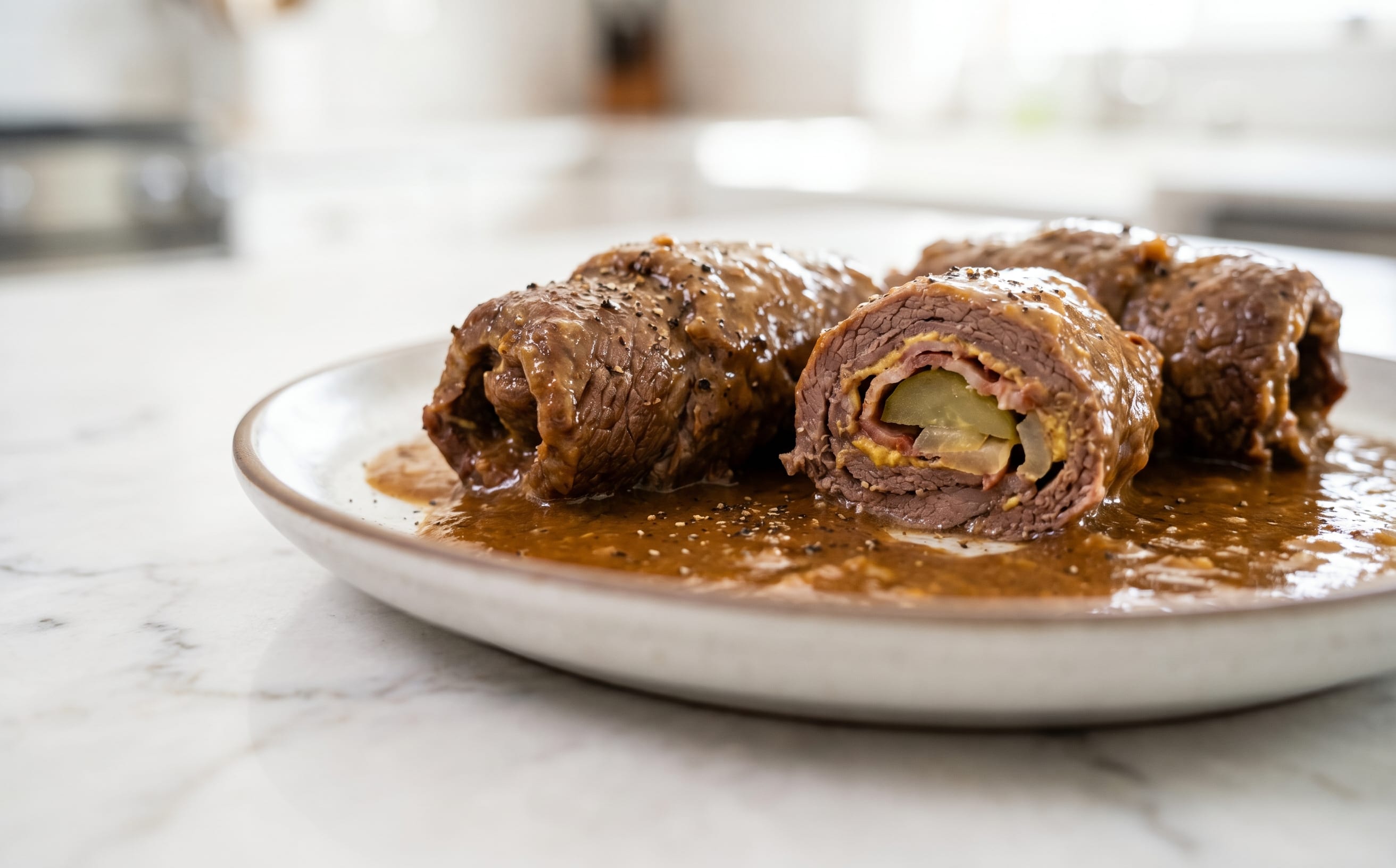 Rinderrouladen (Braised Beef Rolls with Mustard and Pickles)