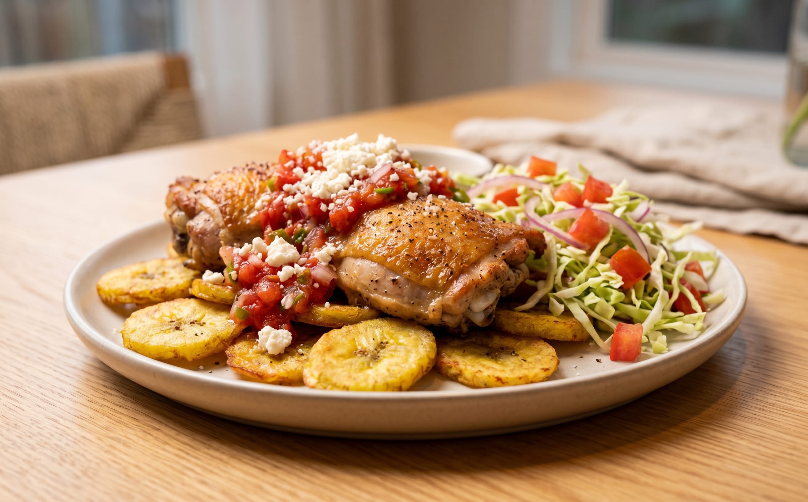 Pollo Chuco (Chicken with Fried Plantain and Slaw)