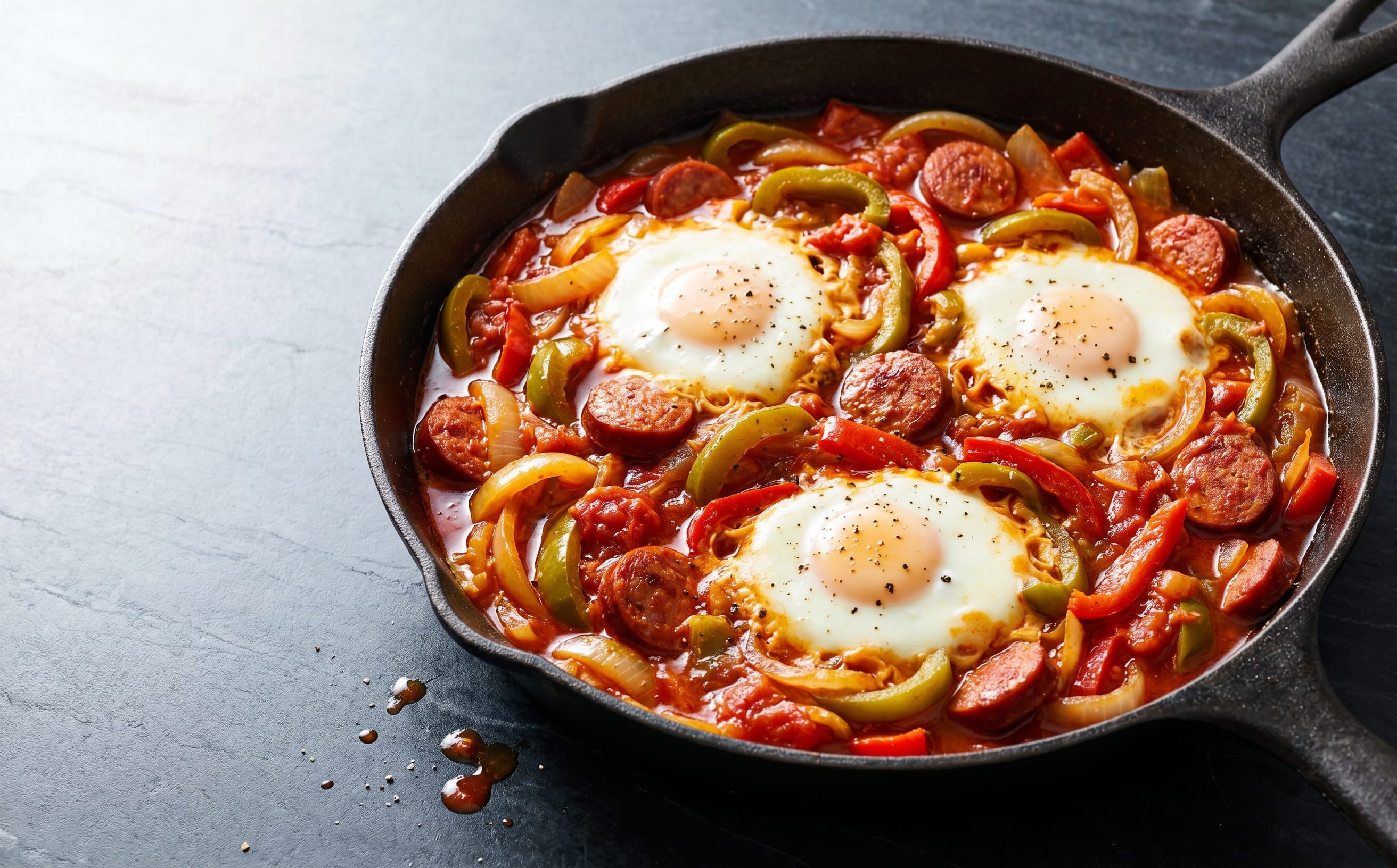 Lecsó Kolbásszal és Tojással (Pepper-Tomato Stew with Sausage and Egg)