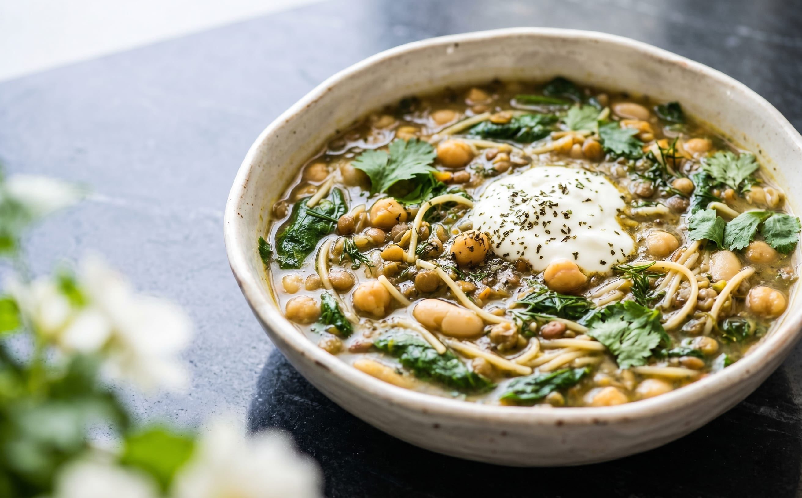 Ash Reshteh (Herb, Bean, and Noodle Soup)