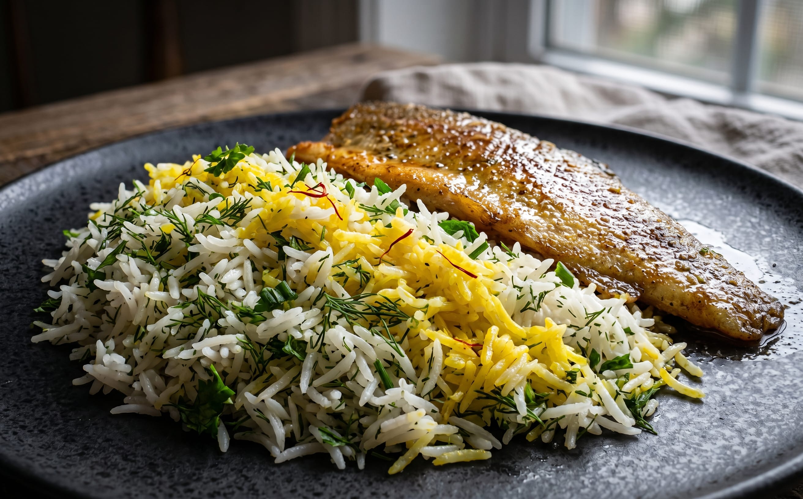 Sabzi Polo ba Mahi (Herb Rice with Trout)