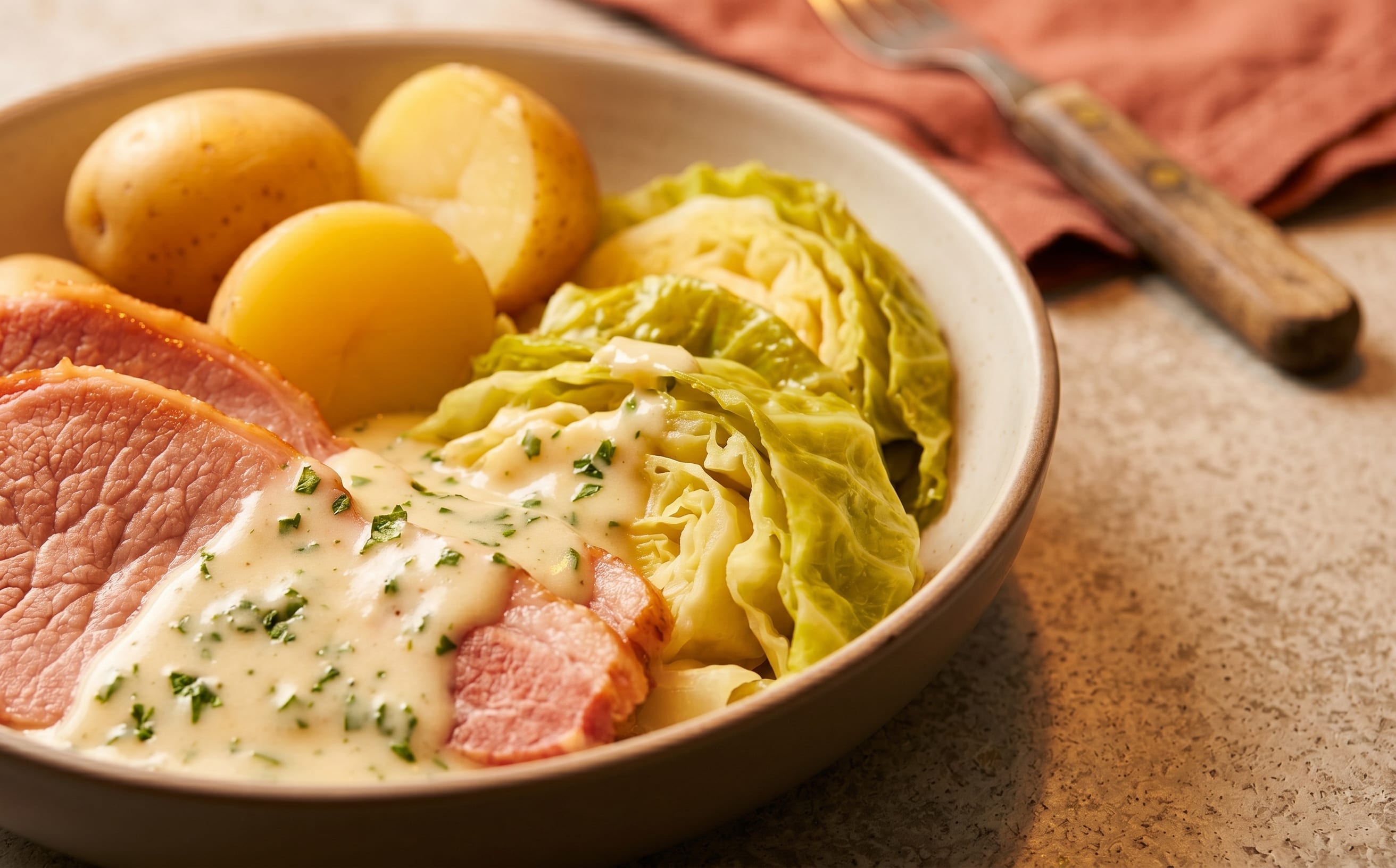 Bacon and Cabbage with Parsley Sauce