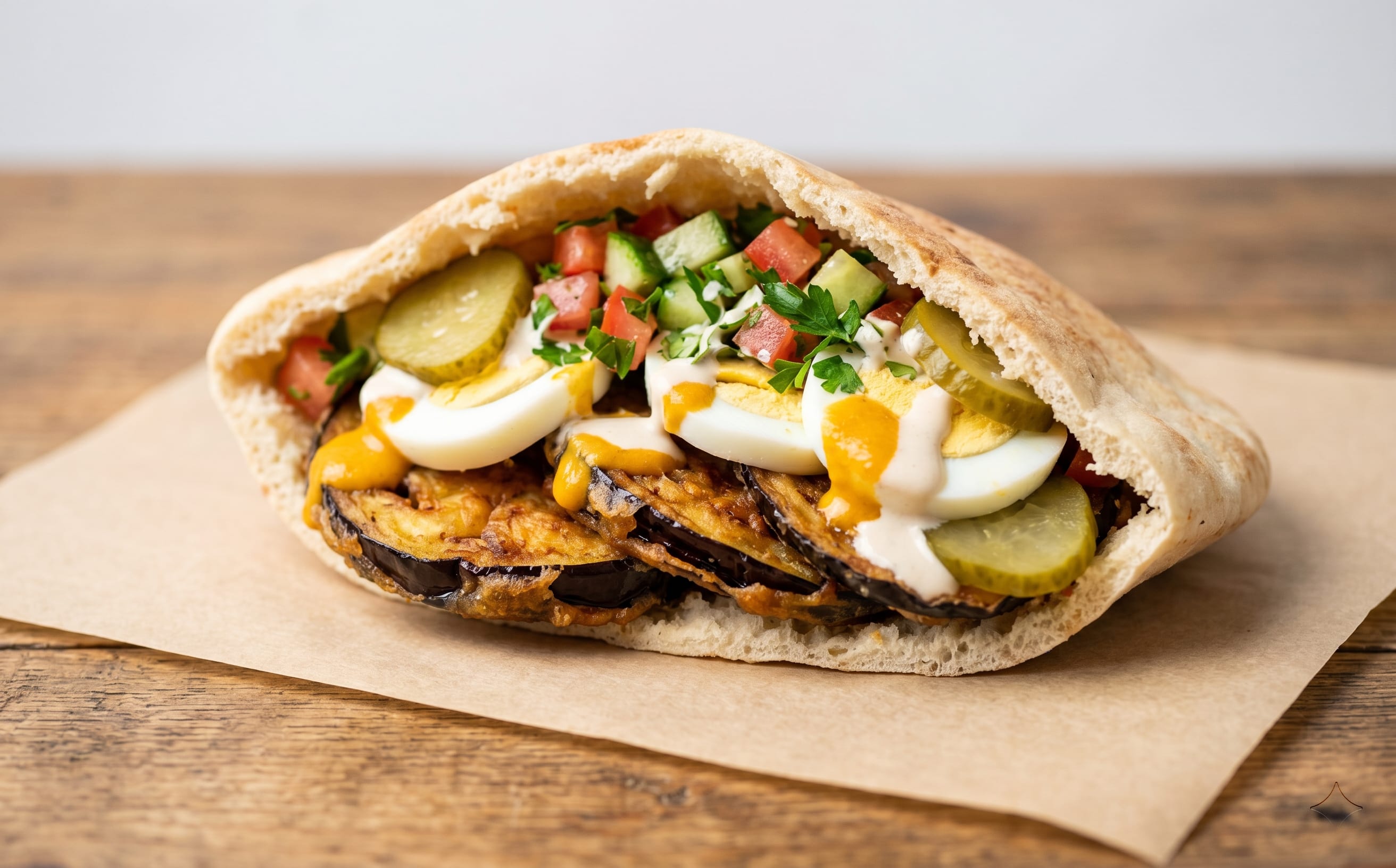 Sabich (Fried Eggplant and Egg Pita)