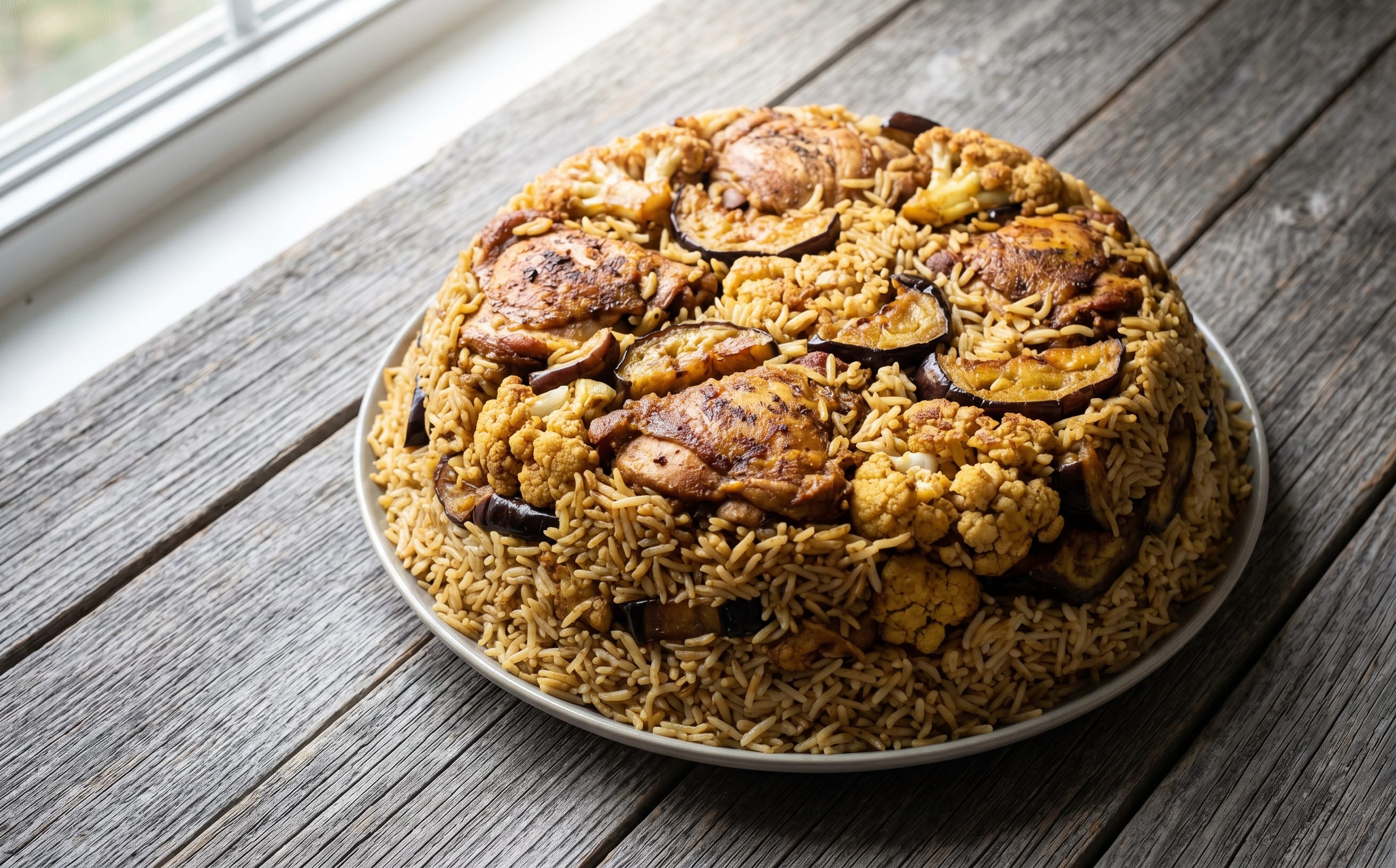 Maqluba (Upside-Down Chicken and Vegetable Rice)
