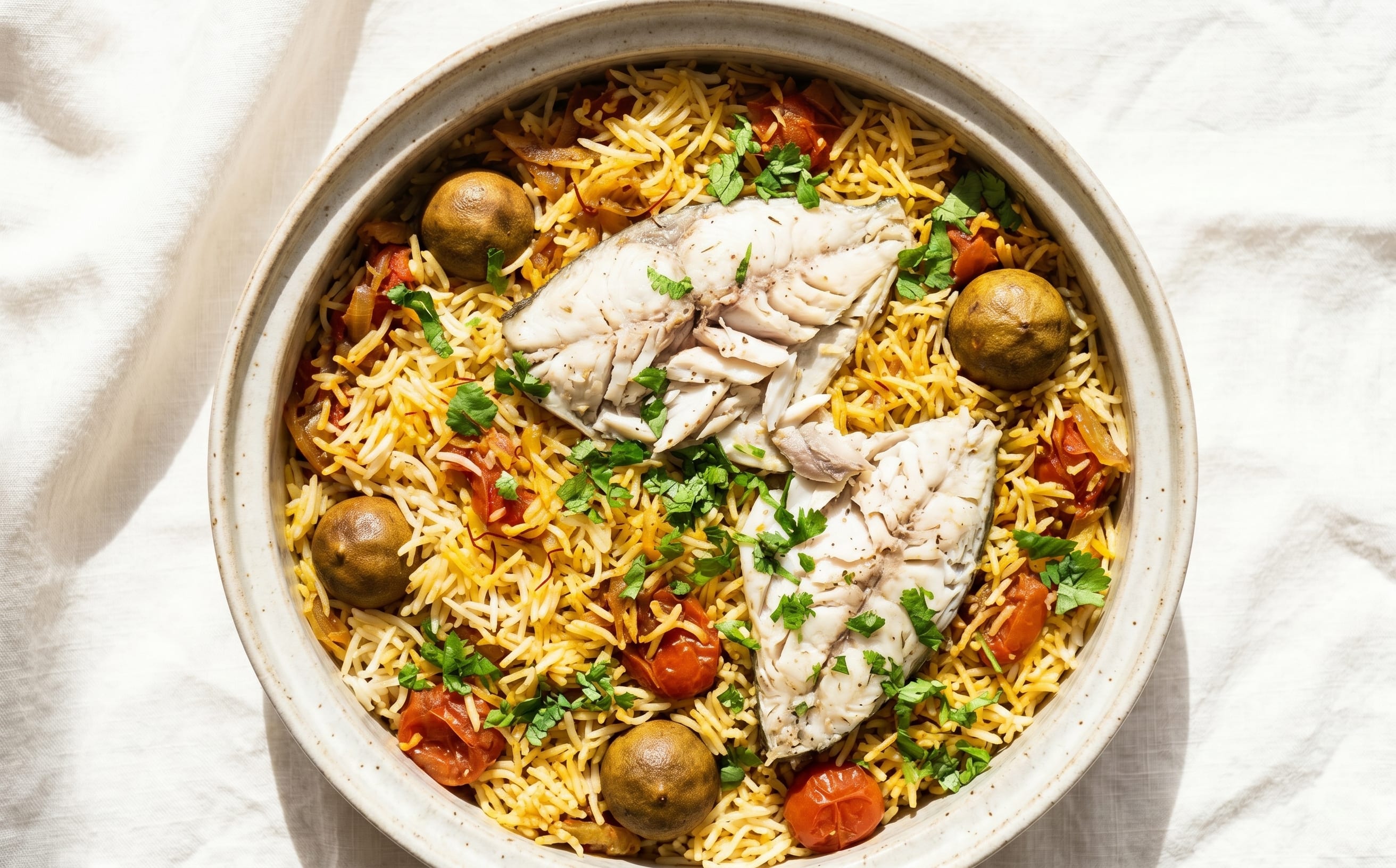 Mutabbaq Samak (Pomfret and Spiced Rice)