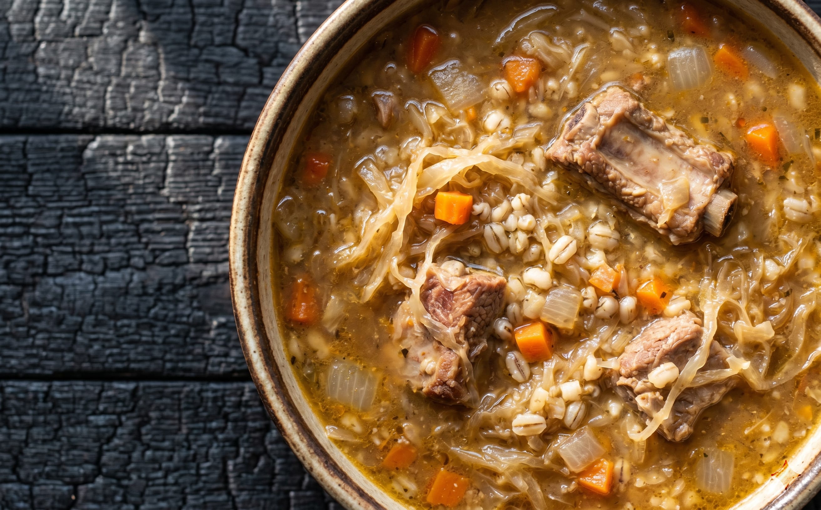 Skābu Kāpostu Zupa (Sauerkraut, Pork, and Barley Soup)