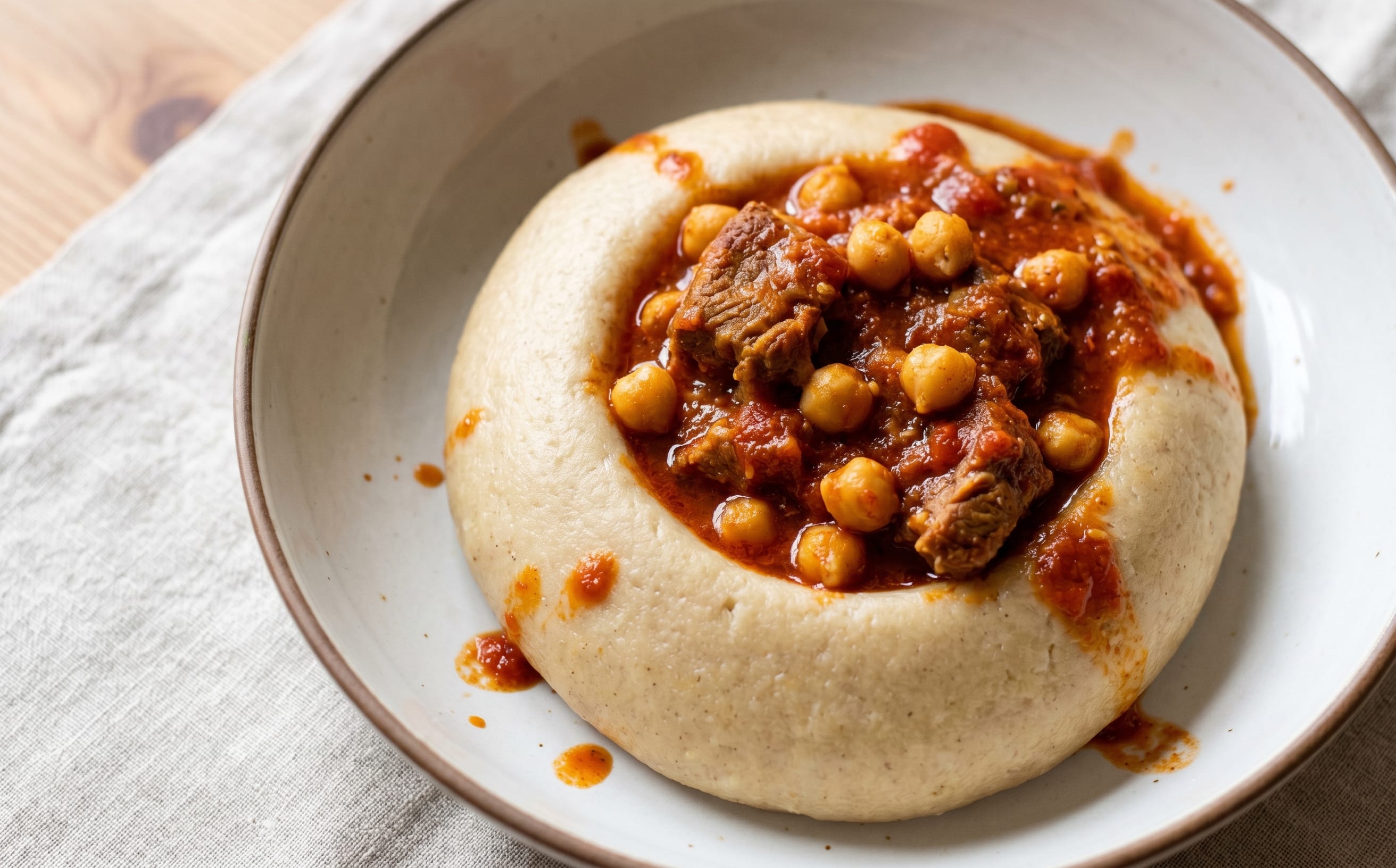 Bazin (Barley Dough with Spiced Lamb Sauce)