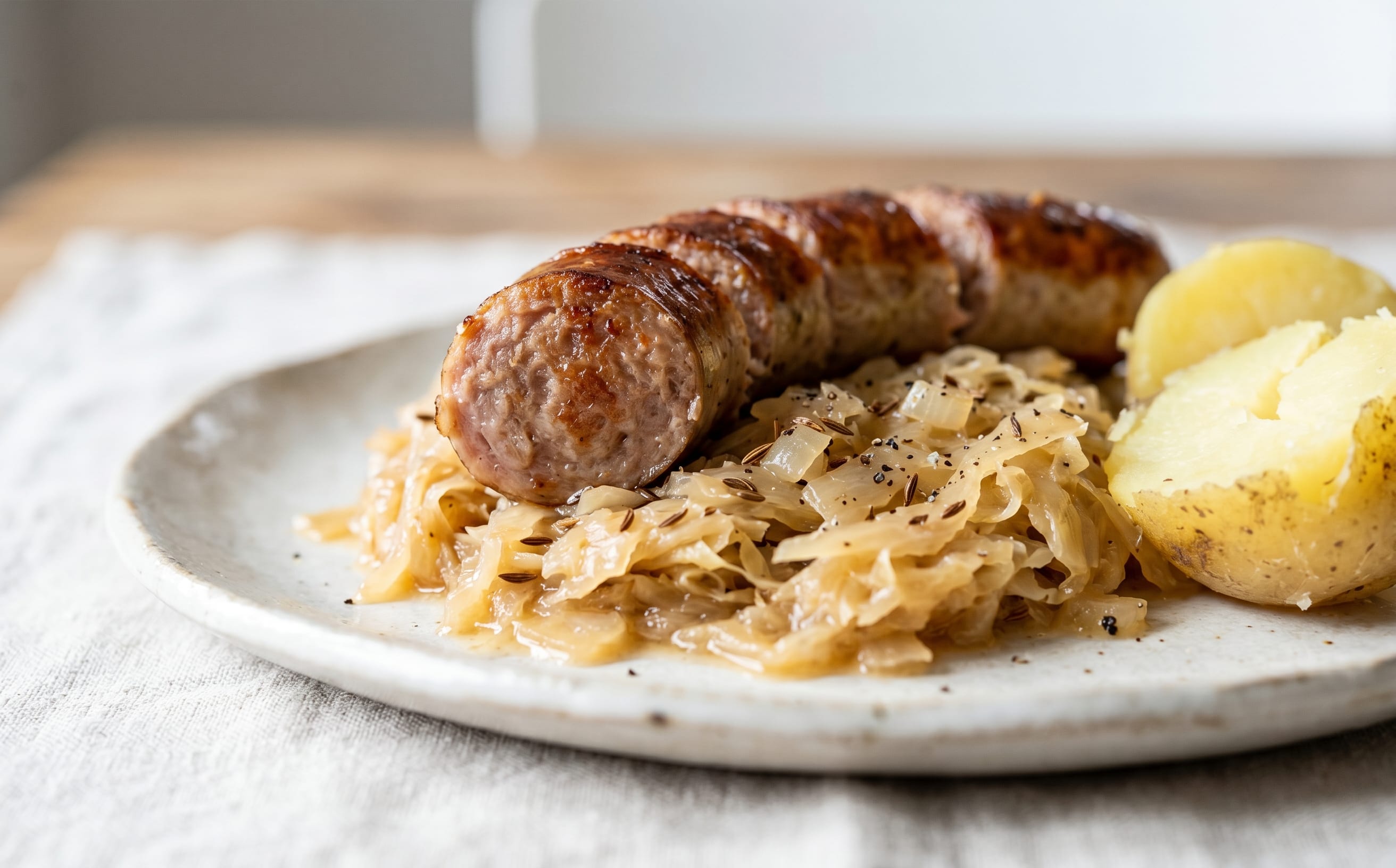 Bratwurst mit Sauerkraut (Bratwurst with Braised Sauerkraut)