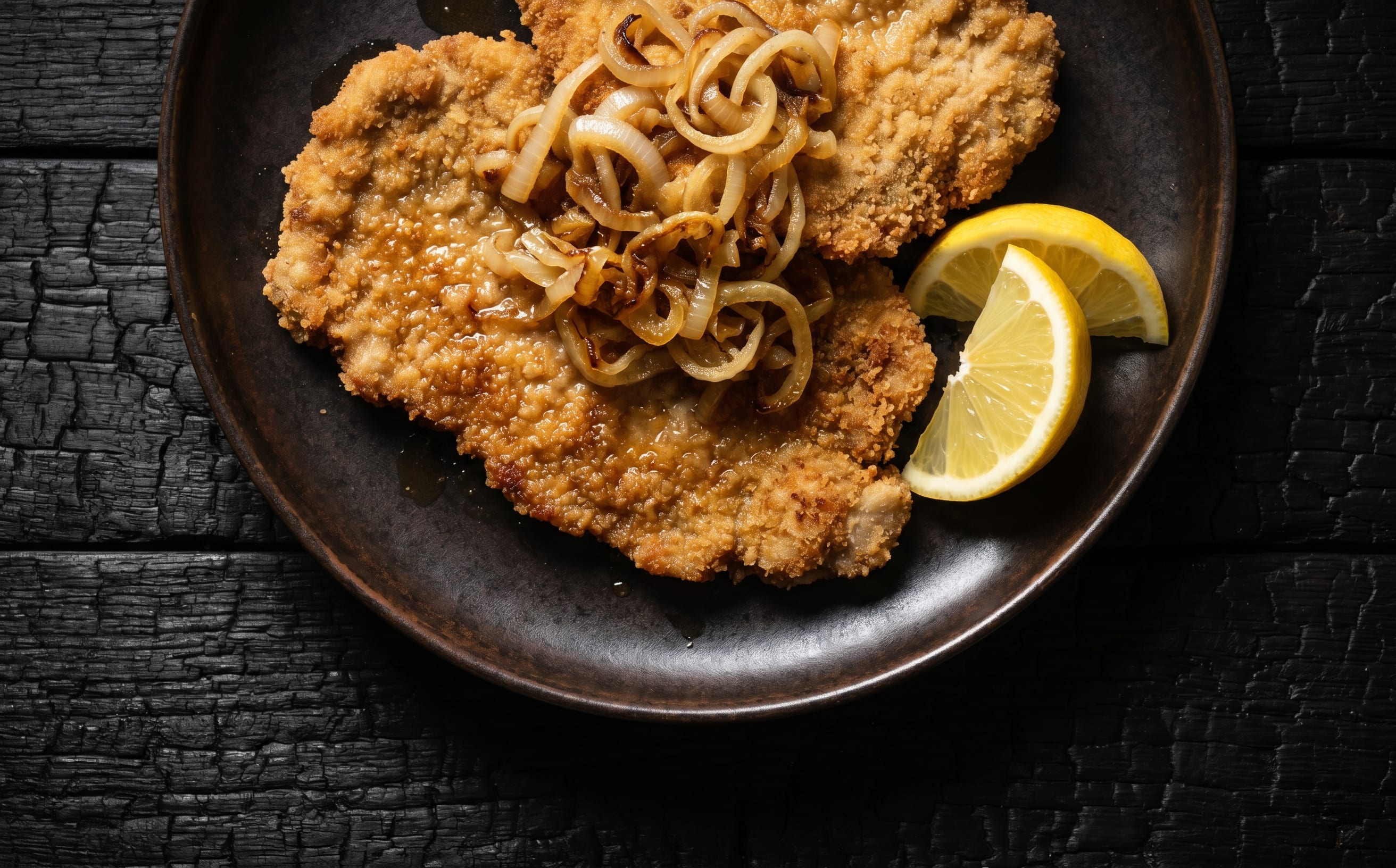 Kalbsschnitzel mit Röstzwiebeln (Veal Cutlets with Fried Onions)