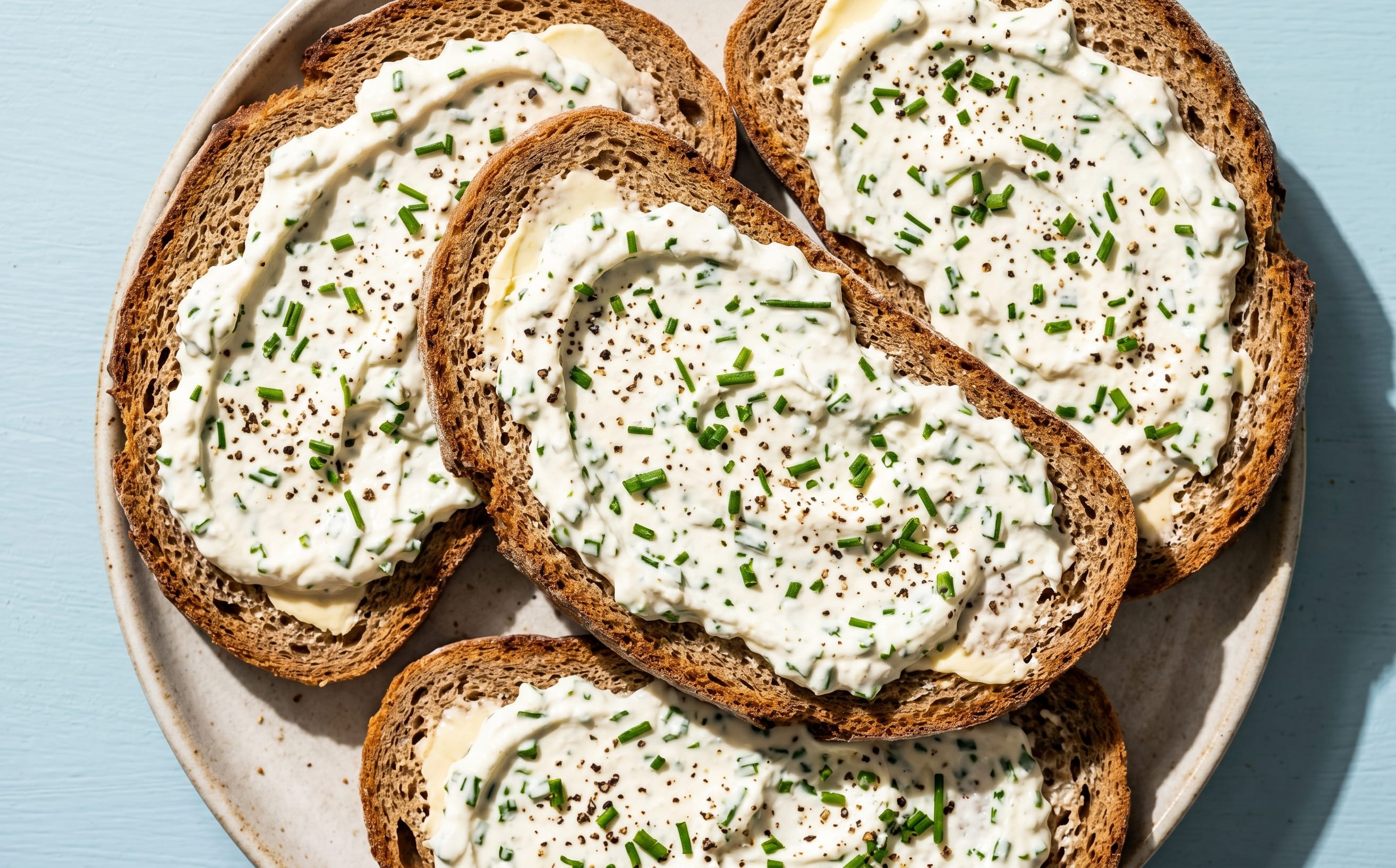 Chive Fresh Cheese on Rye Bread