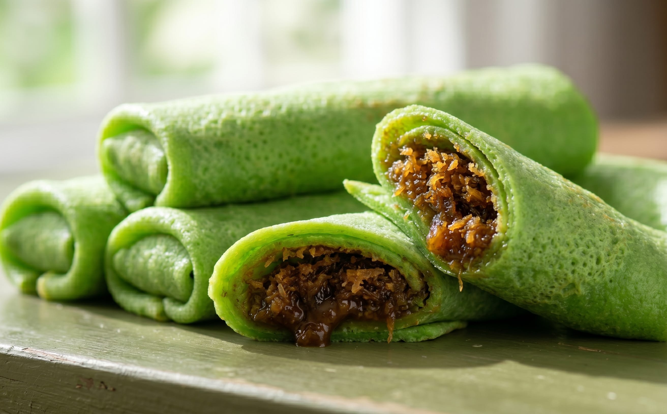Kuih Dadar (Pandan Coconut Crepes)