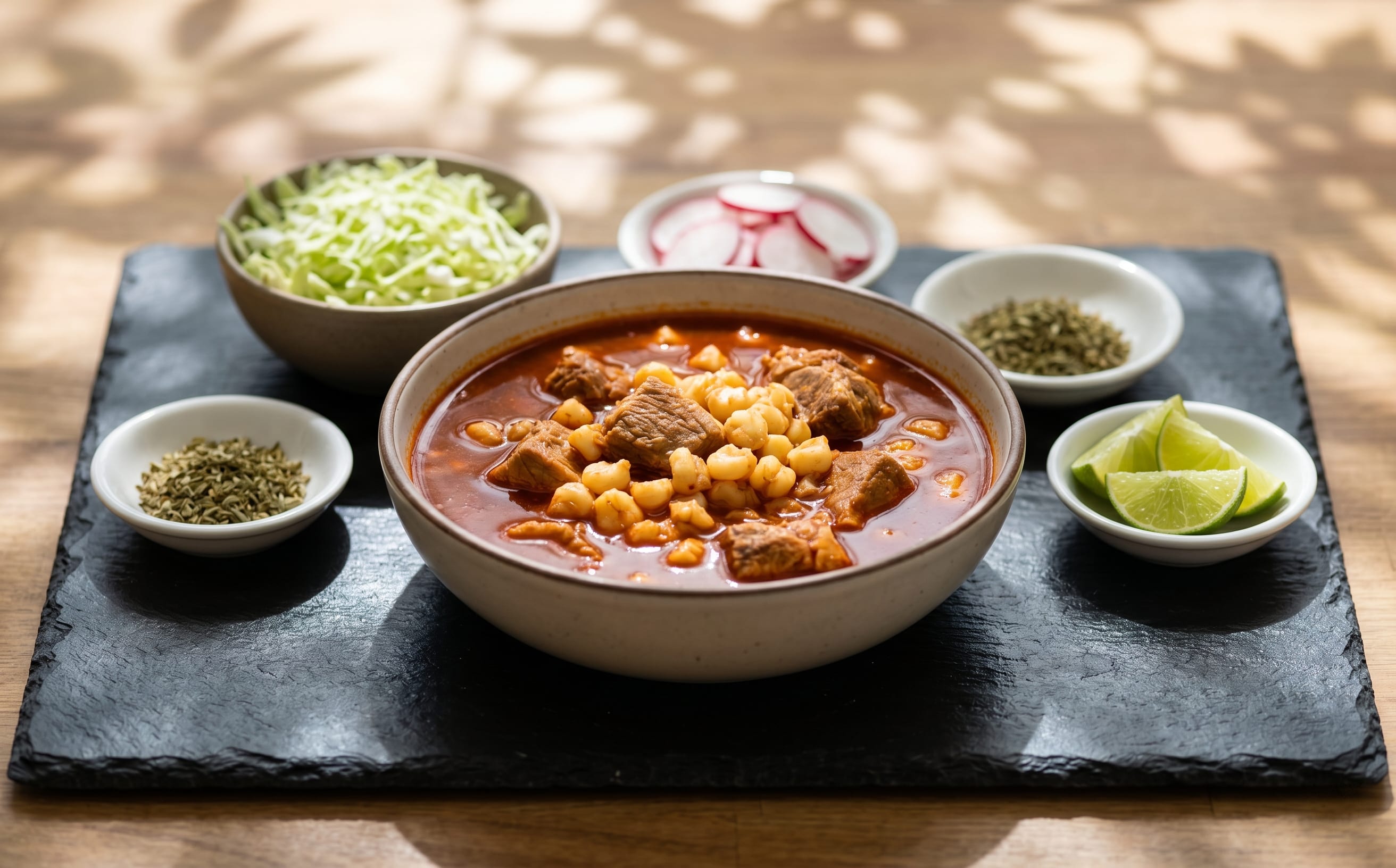 Pozole Rojo de Cerdo (Red Pork and Hominy Soup)