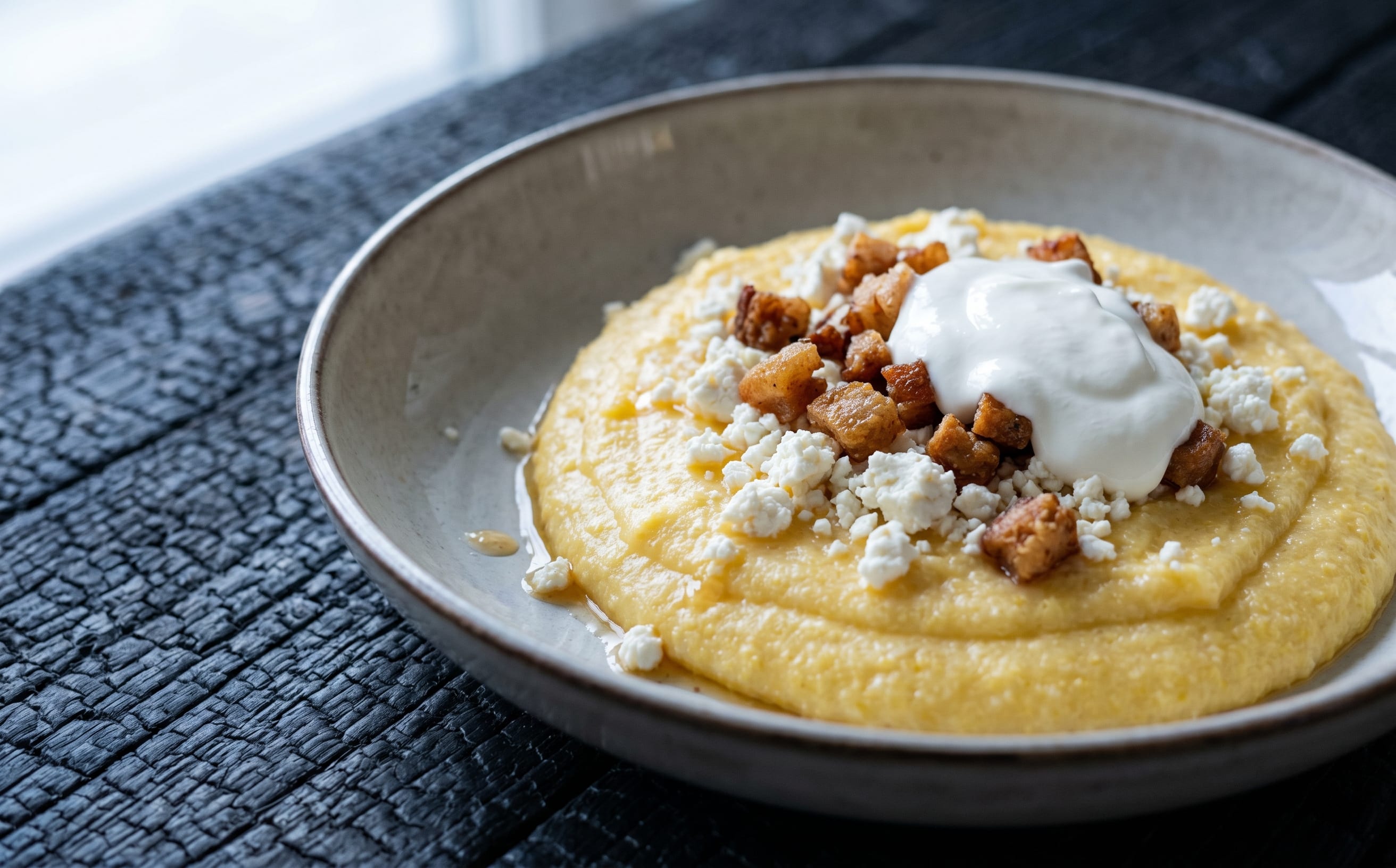 Mămăligă cu Brânză și Jumări (Cornmeal Porridge with Cheese and Cracklings)