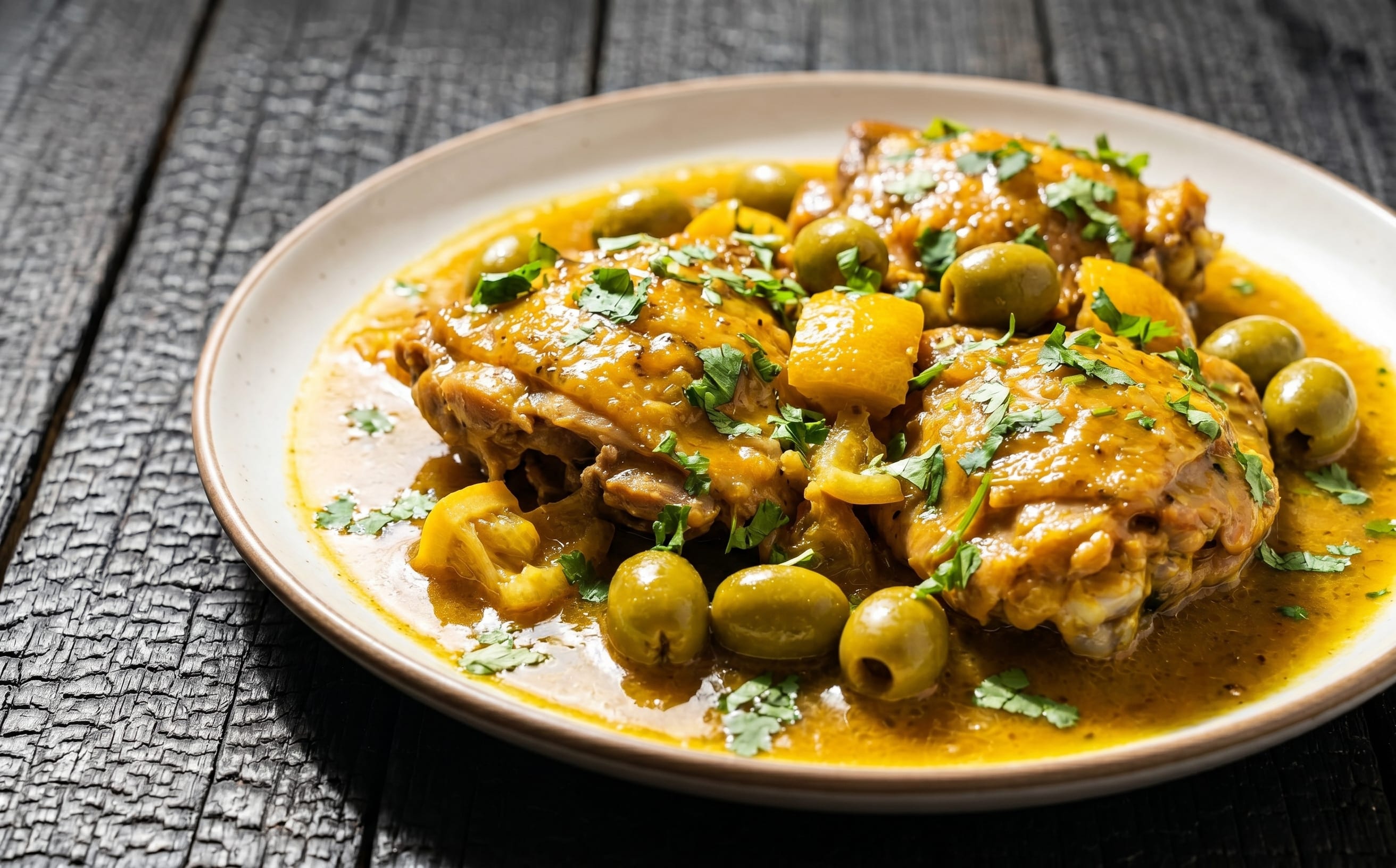 Djej Mqualli (Chicken Tagine with Preserved Lemon and Olives)