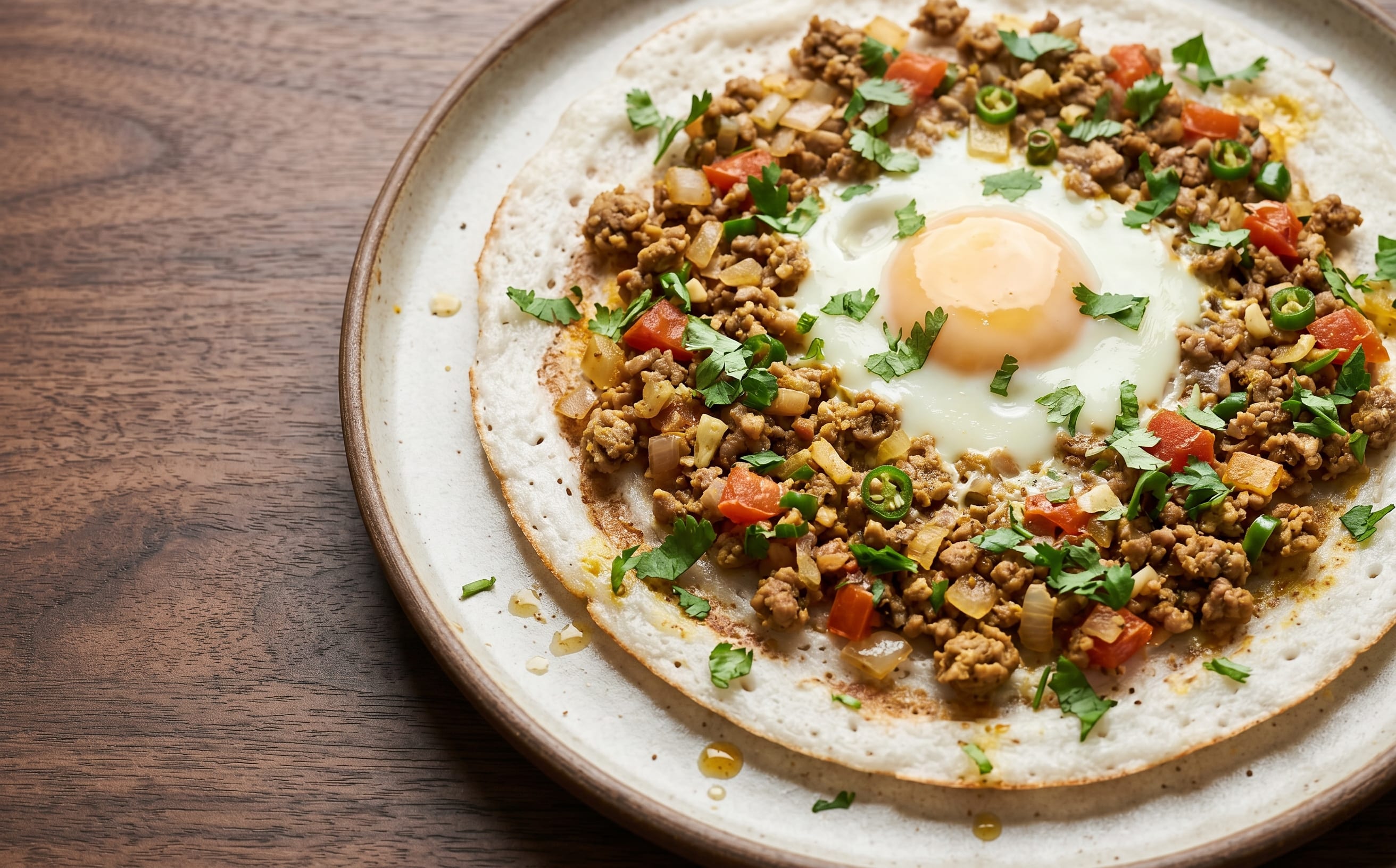 Chatamari (Rice Crepe with Pork and Egg)
