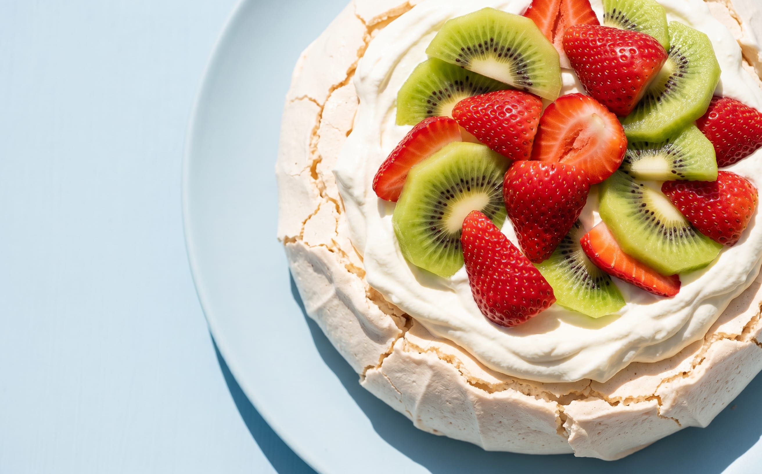 Pavlova with Kiwifruit and Strawberries