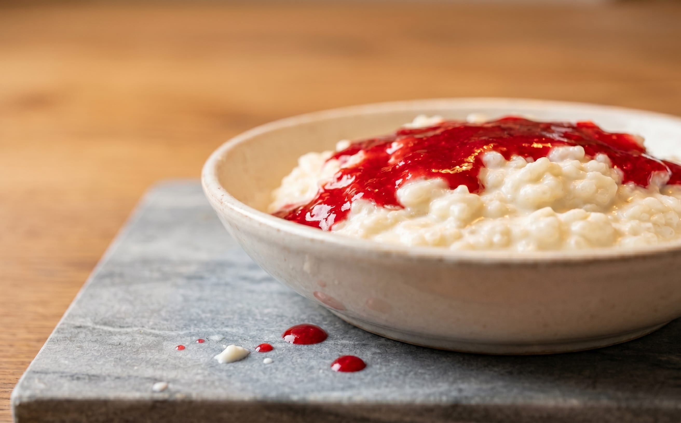 Riskrem med Rød Saus (Rice Cream with Raspberry Sauce)