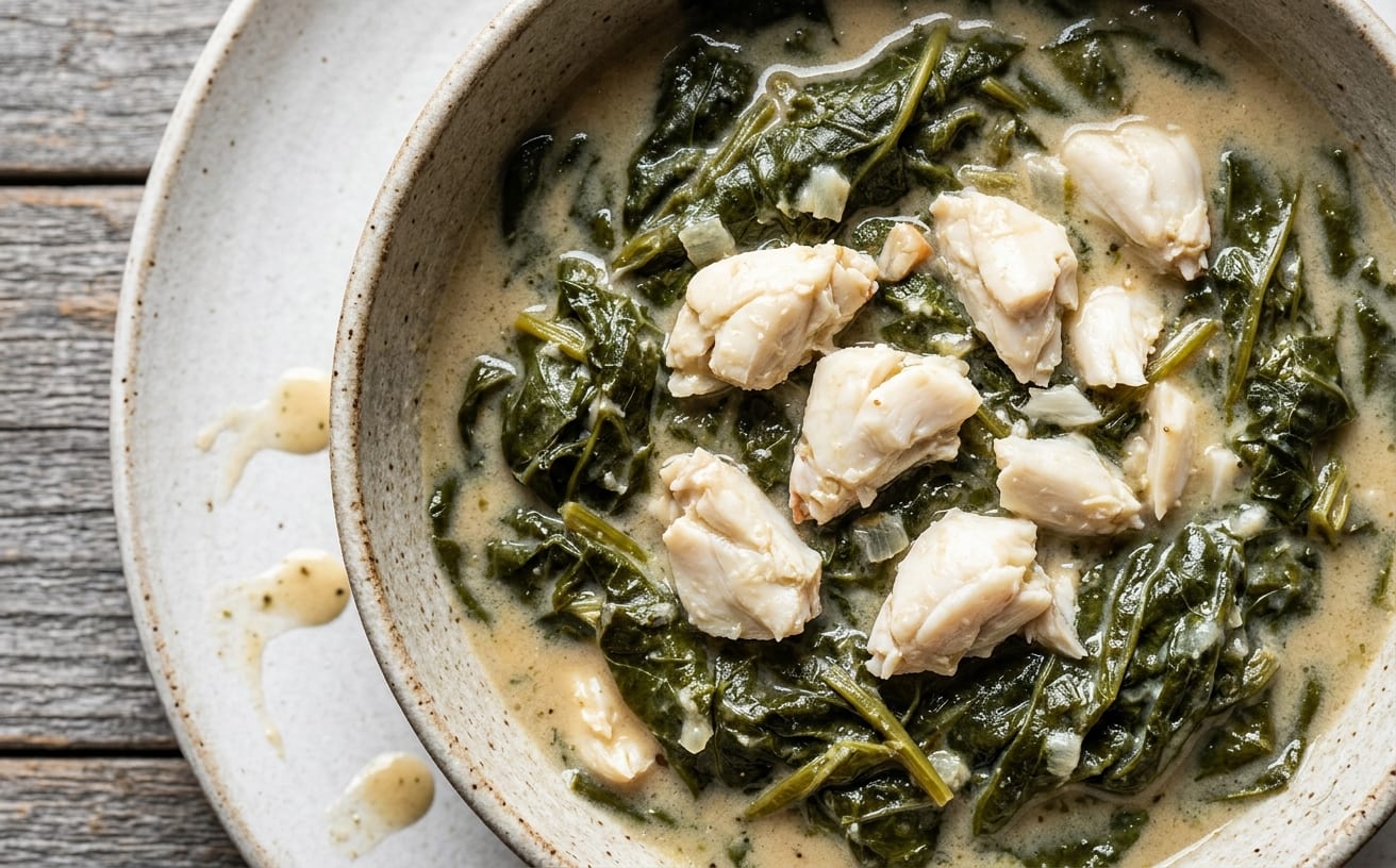 Demok with Crab (Taro Leaf and Coconut Stew)