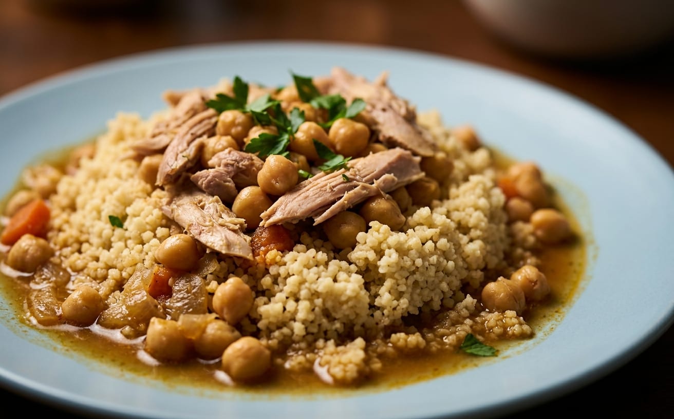 Maftoul (Hand-Rolled Couscous with Chicken and Chickpeas)
