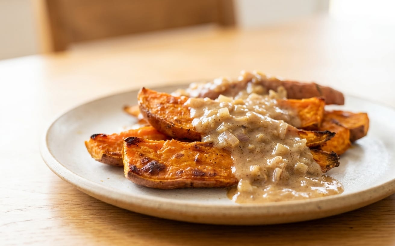 Kaukau with Coconut Sauce (Roasted Sweet Potatoes)