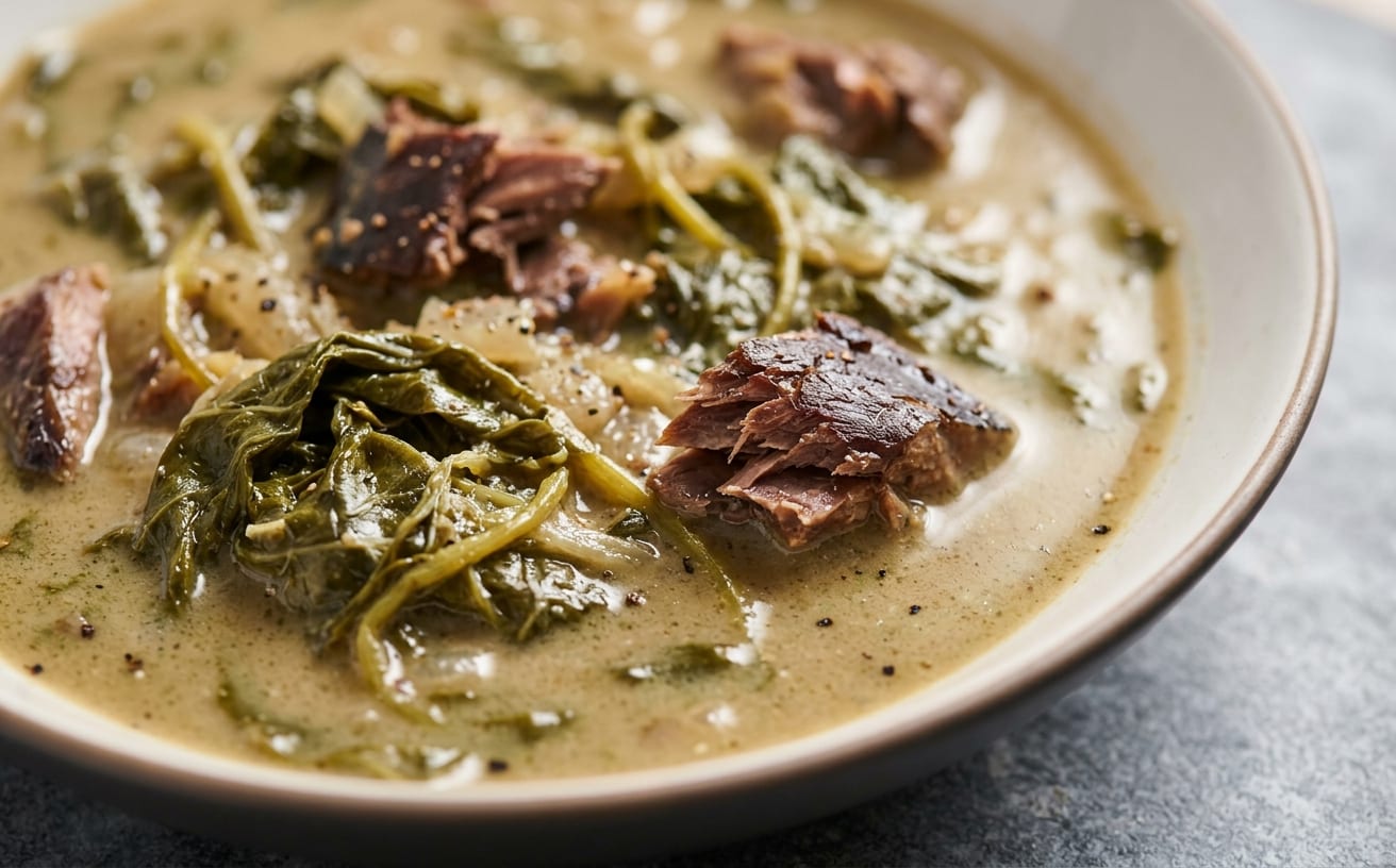 Papua New Guinea-Style Smoked Fish and Taro Leaf Soup