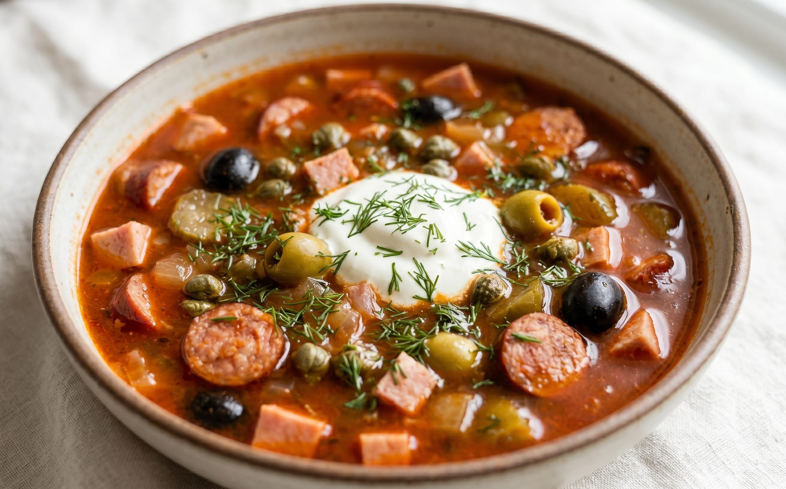 Solyanka (Smoked Sausage and Pickle Soup)